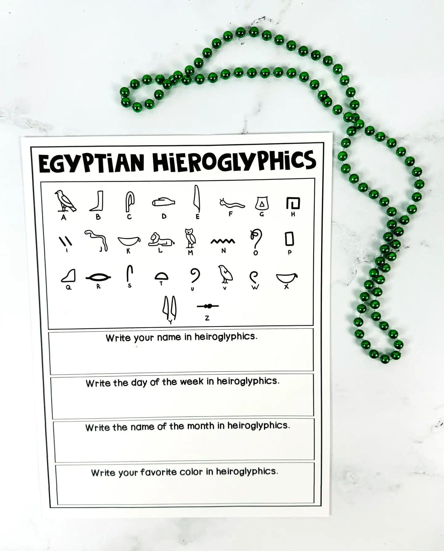 free egyptian hieroglyph worksheet