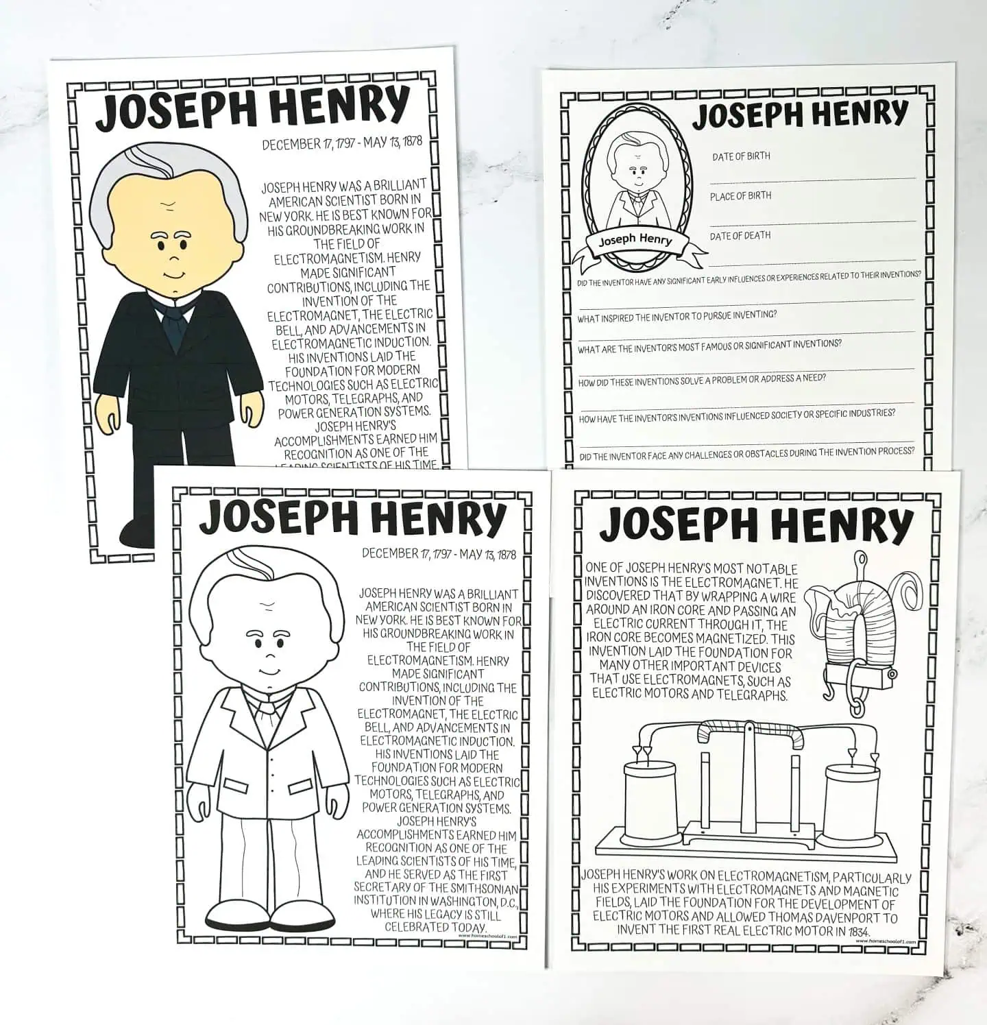 joseph henry worksheets