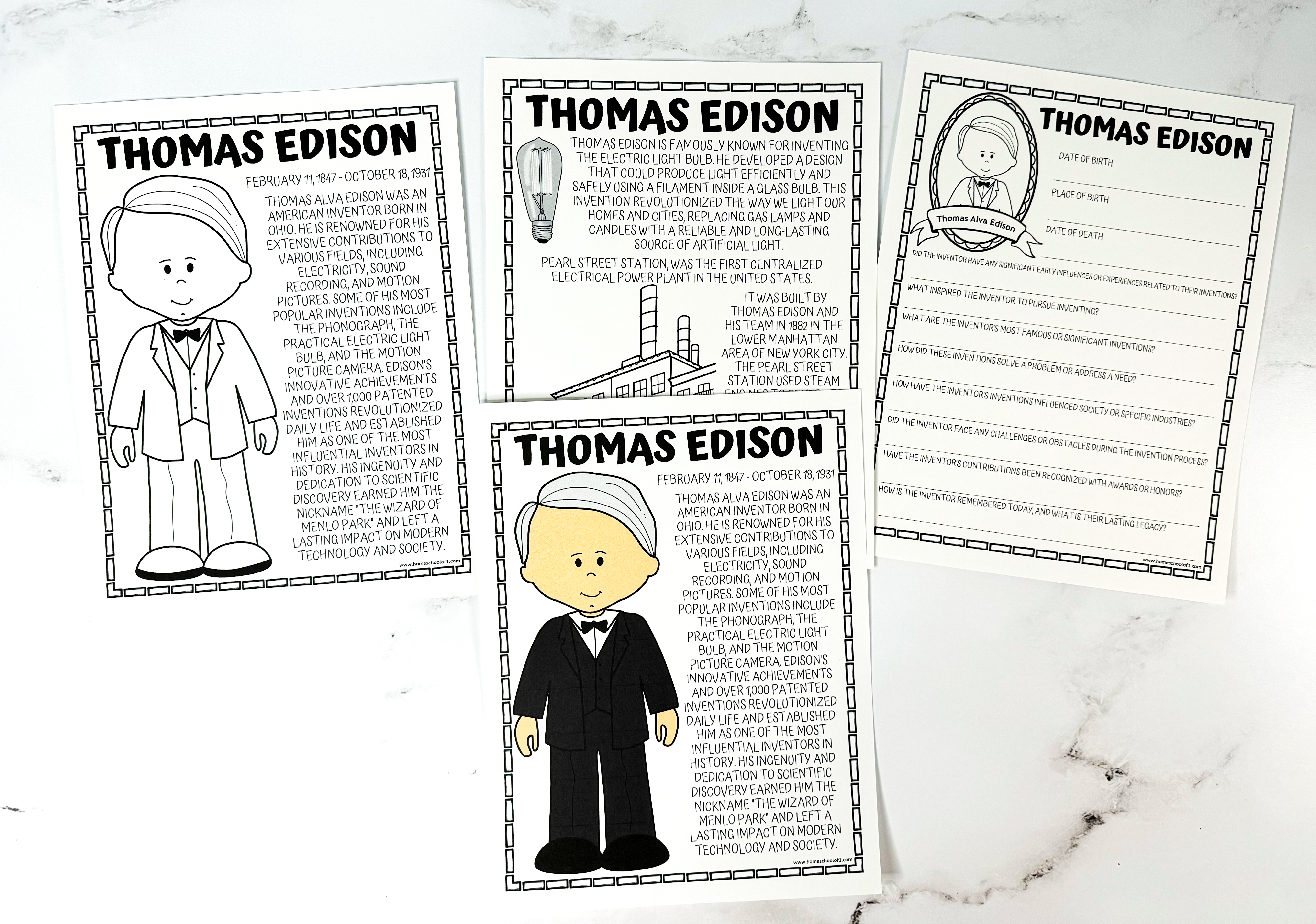 thomas edison worksheets