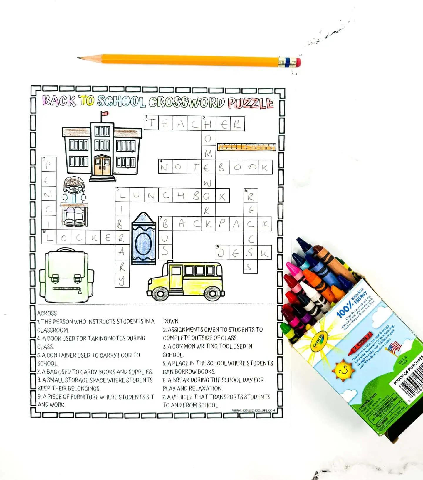 FIRST DAY OF SCHOOL CROSSWORD