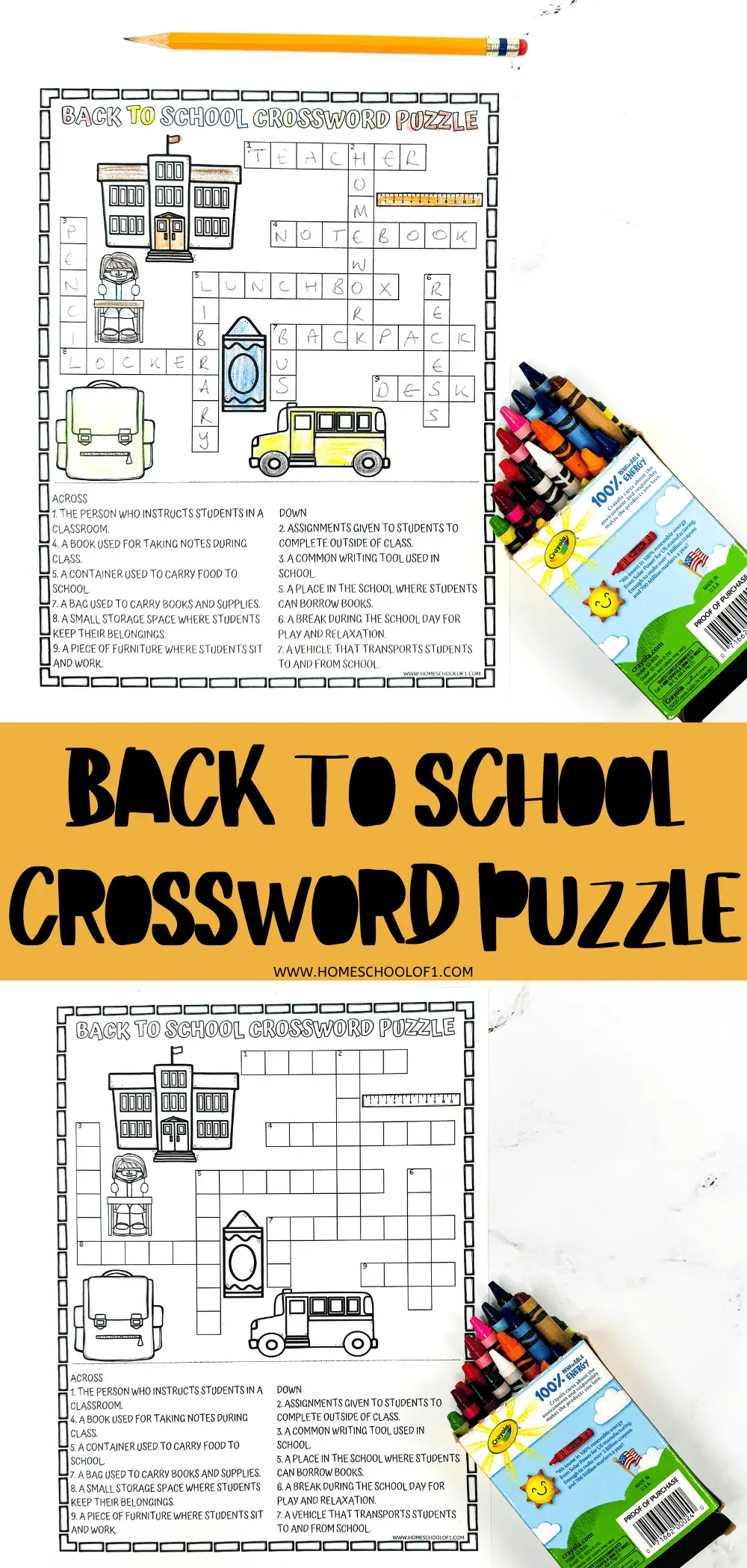 back to school crossword puzzle