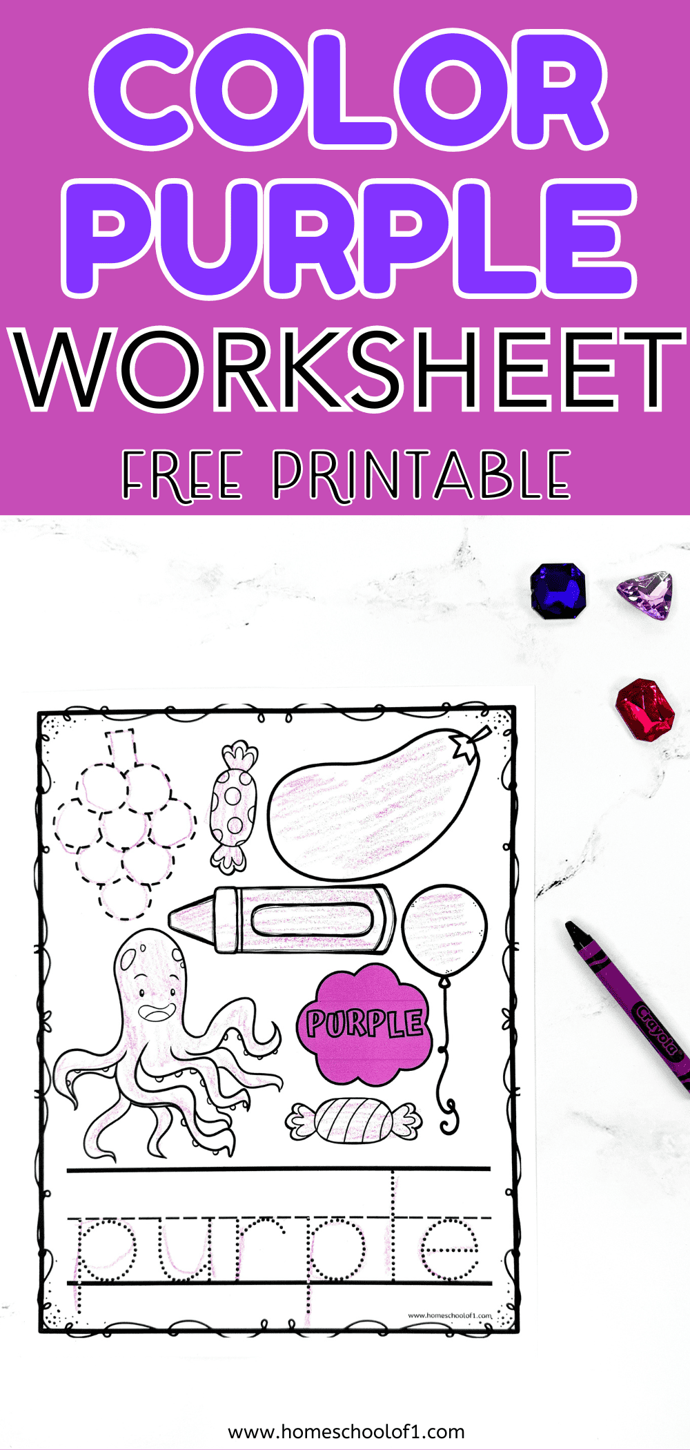 color purple worksheet for preschool