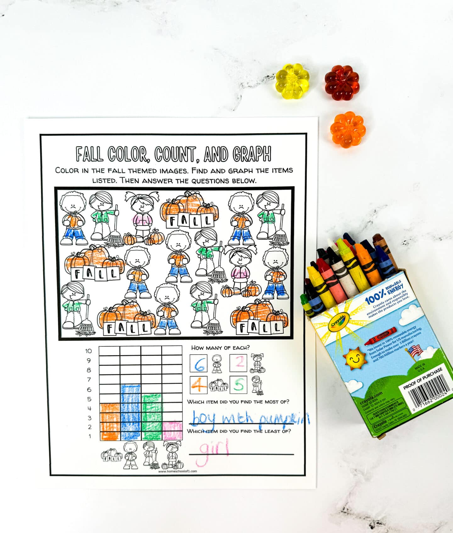 fall color and graph worksheet