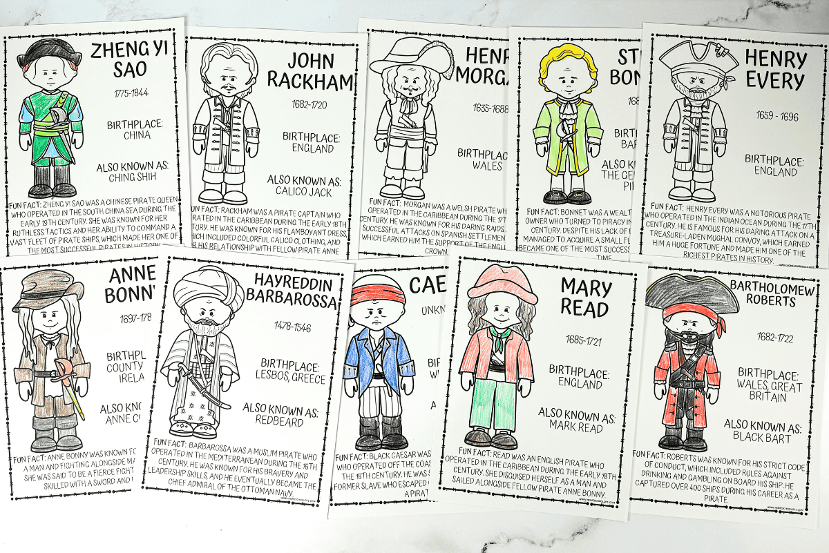 famous pirate coloring sheets