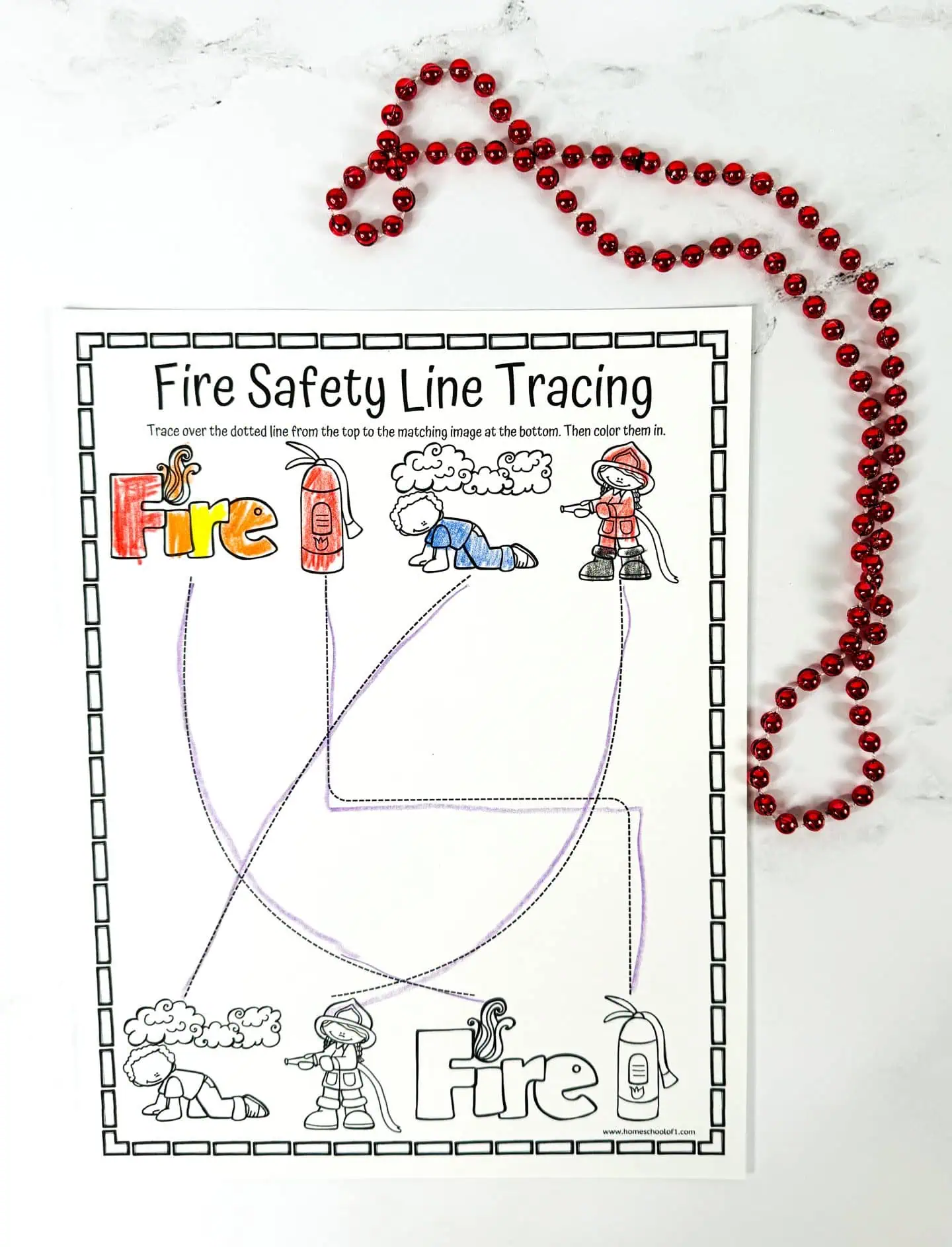 fire safety line tracing worksheet