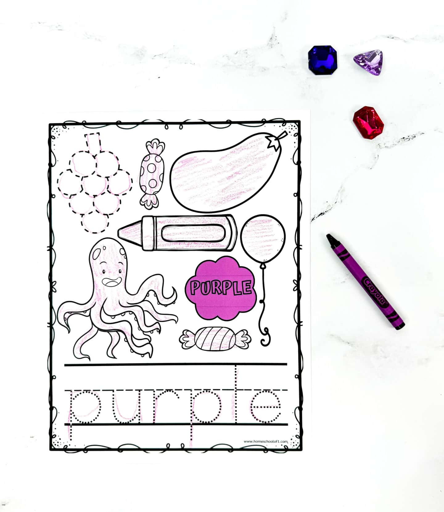 free color purple worksheet