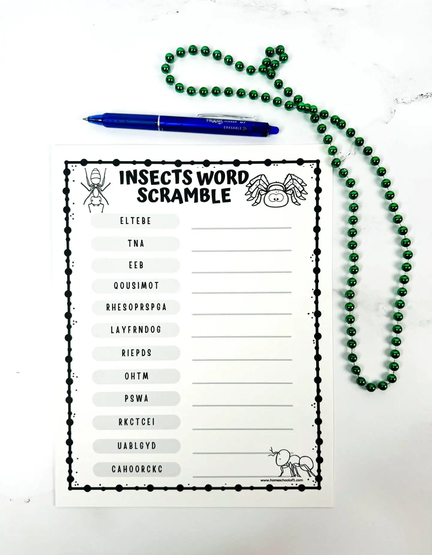 insects word scramble printable