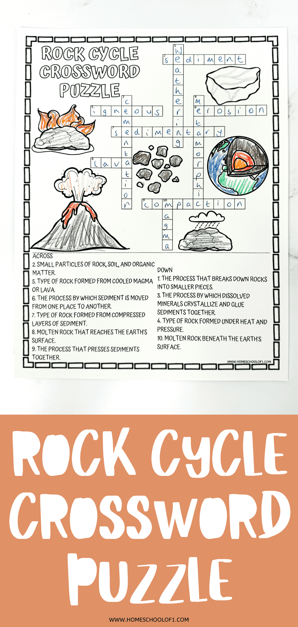 Rock Cycle Crossword Puzzle (Free Printable)