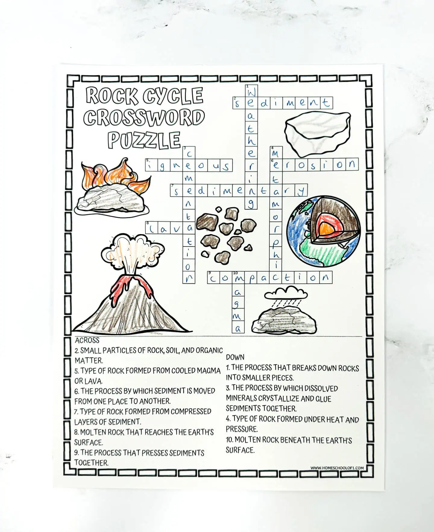 rock cycle crossword puzzle printable