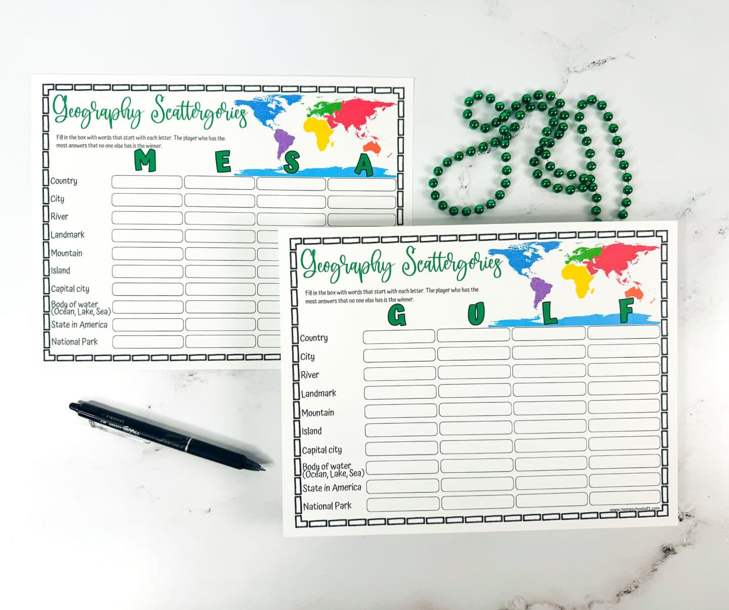 FREE GEOGRAPHY SCATTERGORIES BOARDS