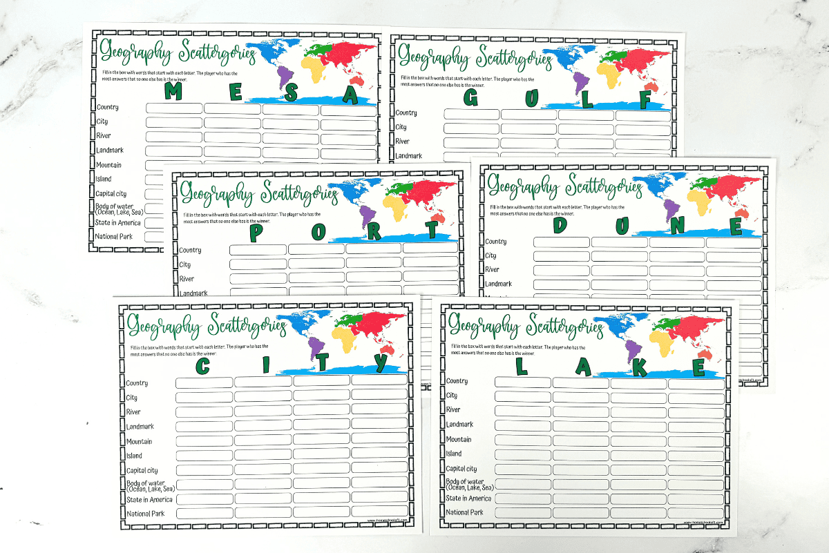 GEOGRAPHY SCATTERGORIES PRINTABLE