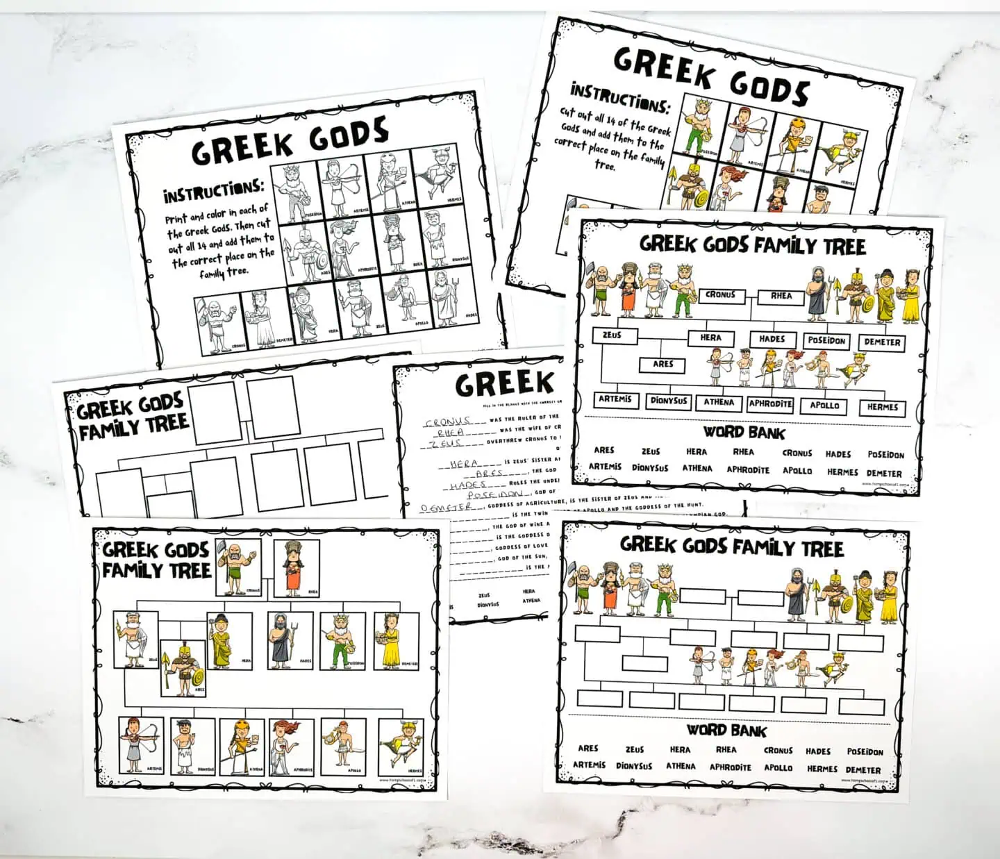 greek gods worksheets