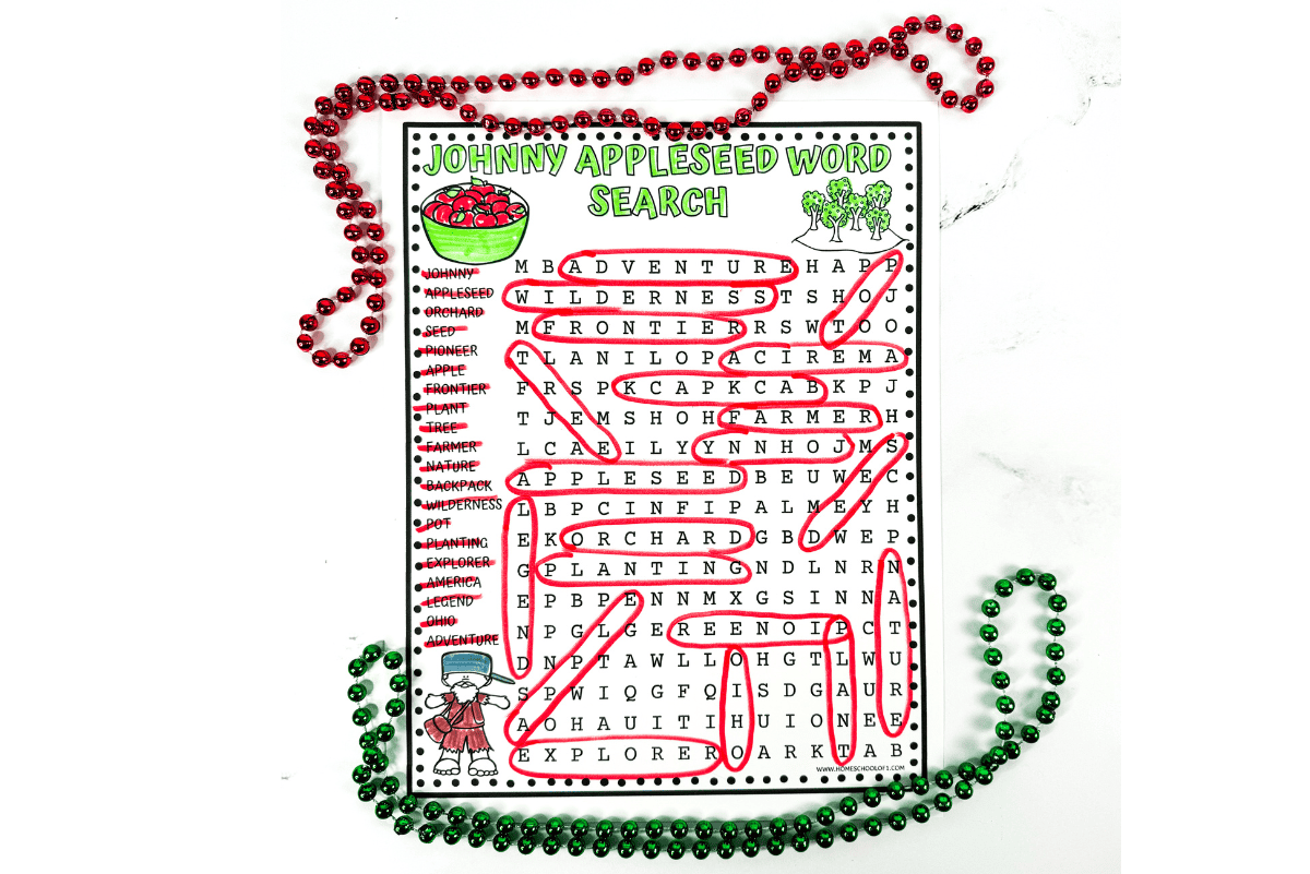 JOHNNY APPLESEED WORD SEARCH PRINTABLE