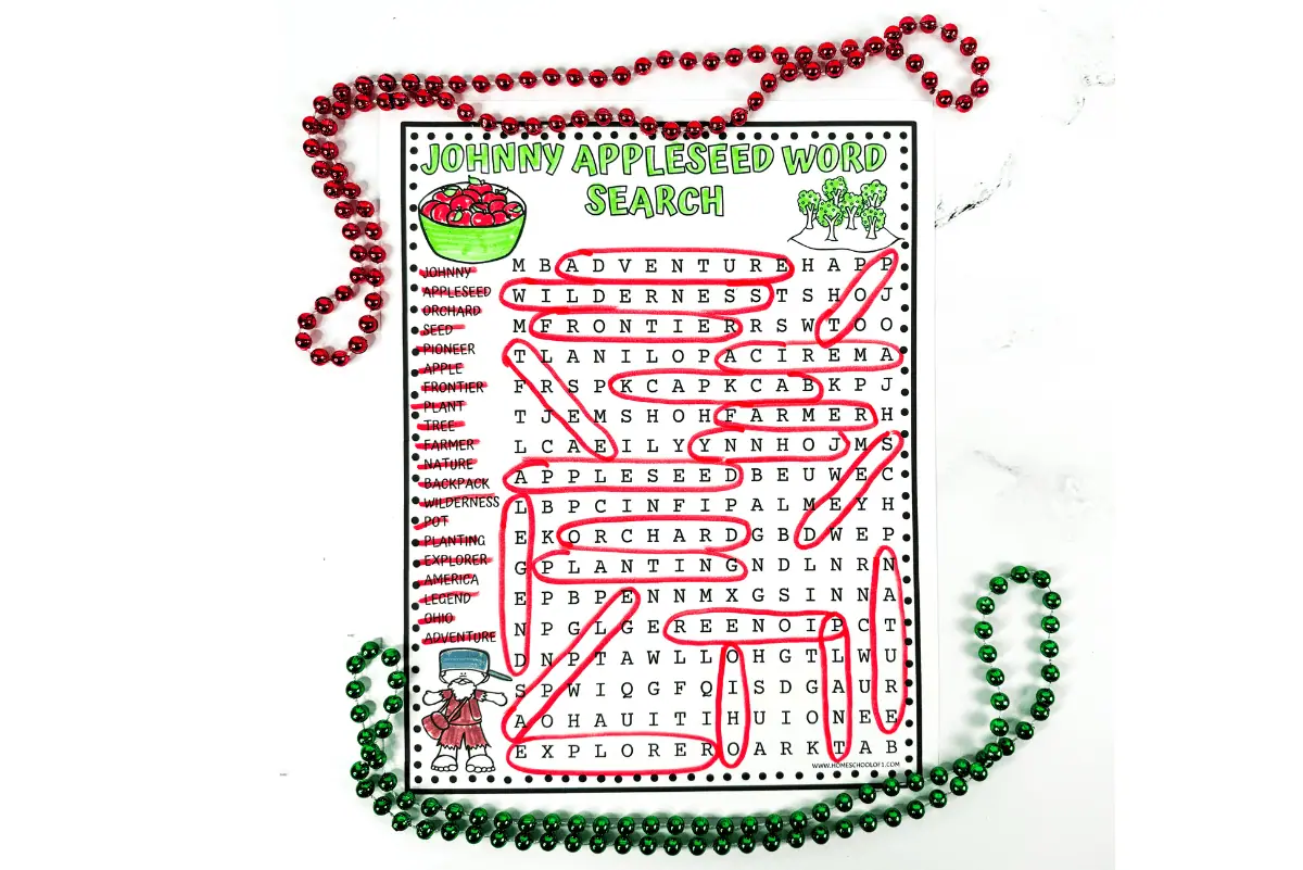 JOHNNY APPLESEED WORD SEARCH PRINTABLE