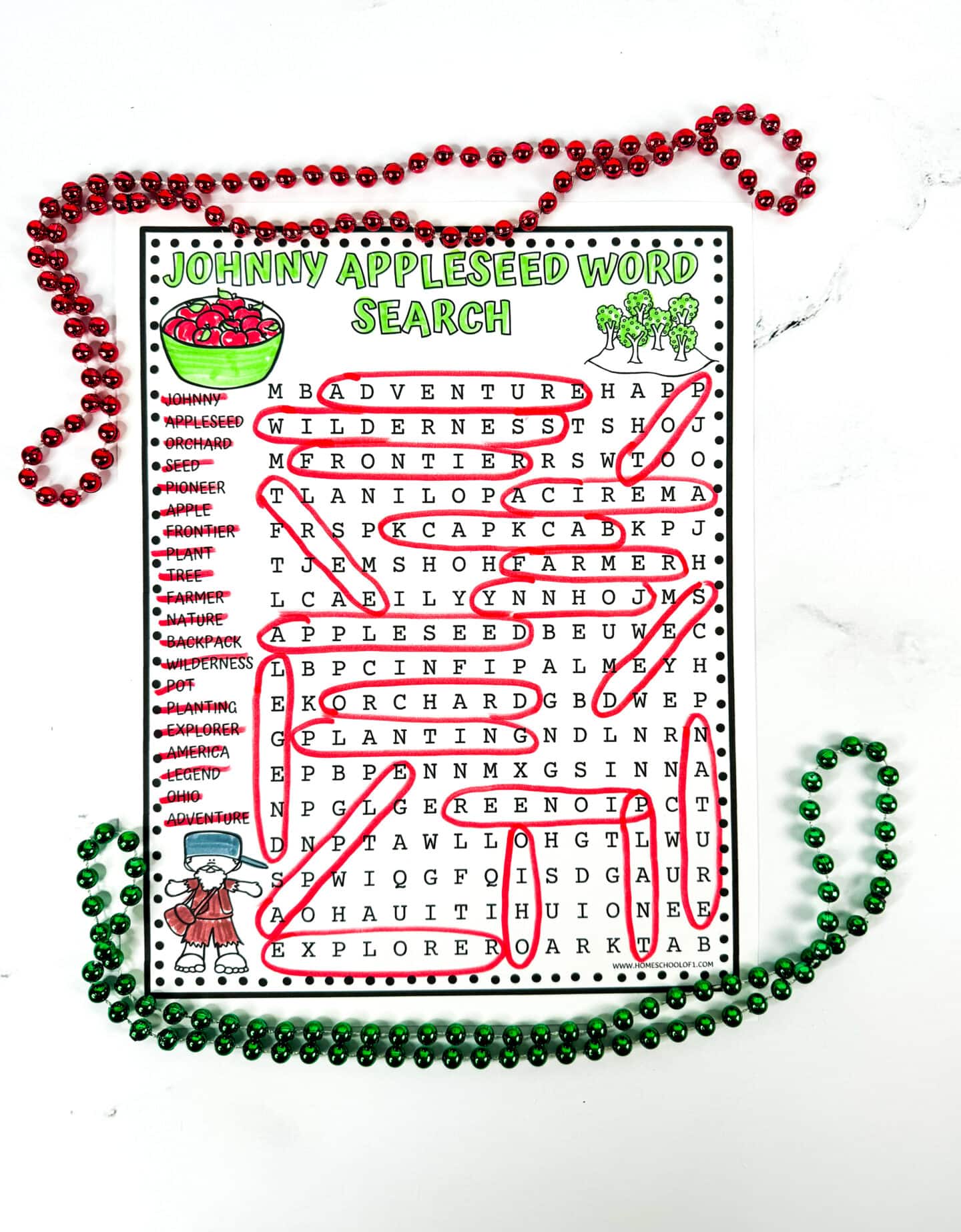 JOHNNY APPLESEED WORD SEARCH PUZZLE