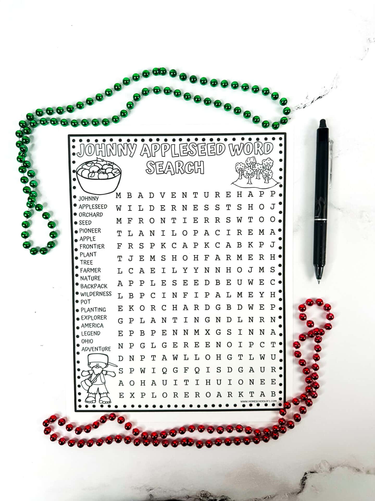 JOHNNY APPLESEED WORD SEARCH WORKSHEET