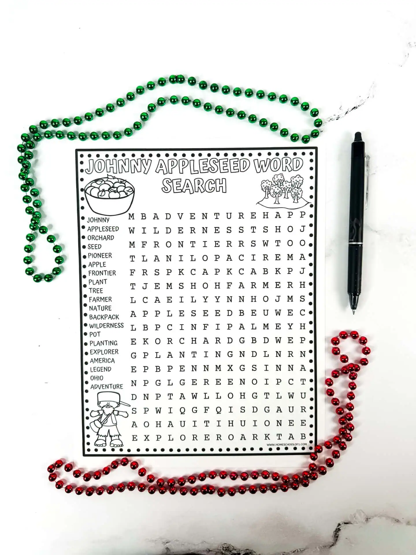 JOHNNY APPLESEED WORD SEARCH WORKSHEET