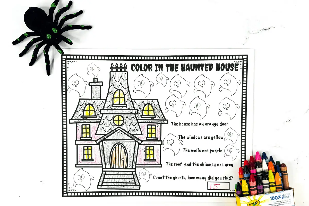 color in the haunted house worksheet