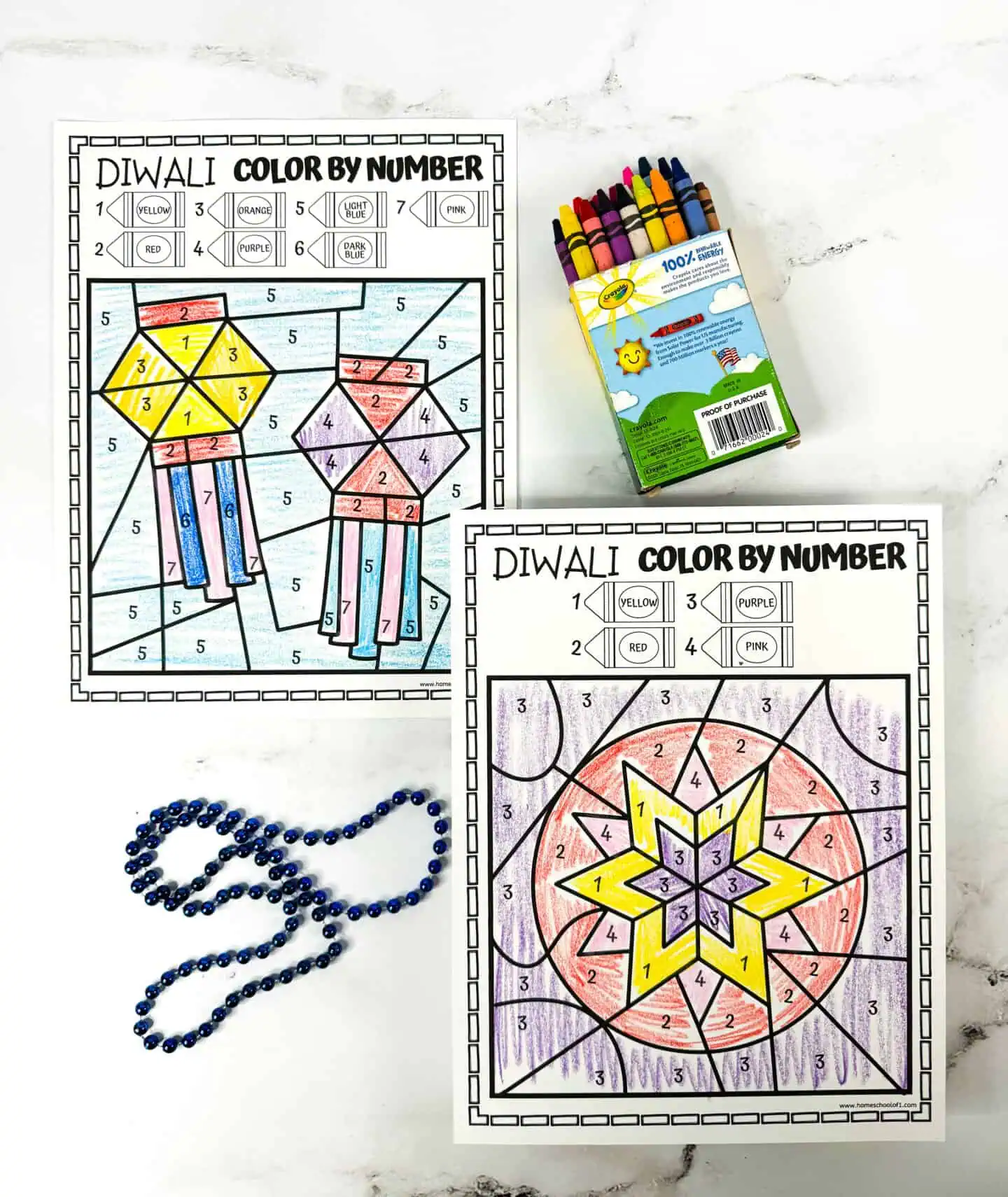 diwali color by number printable