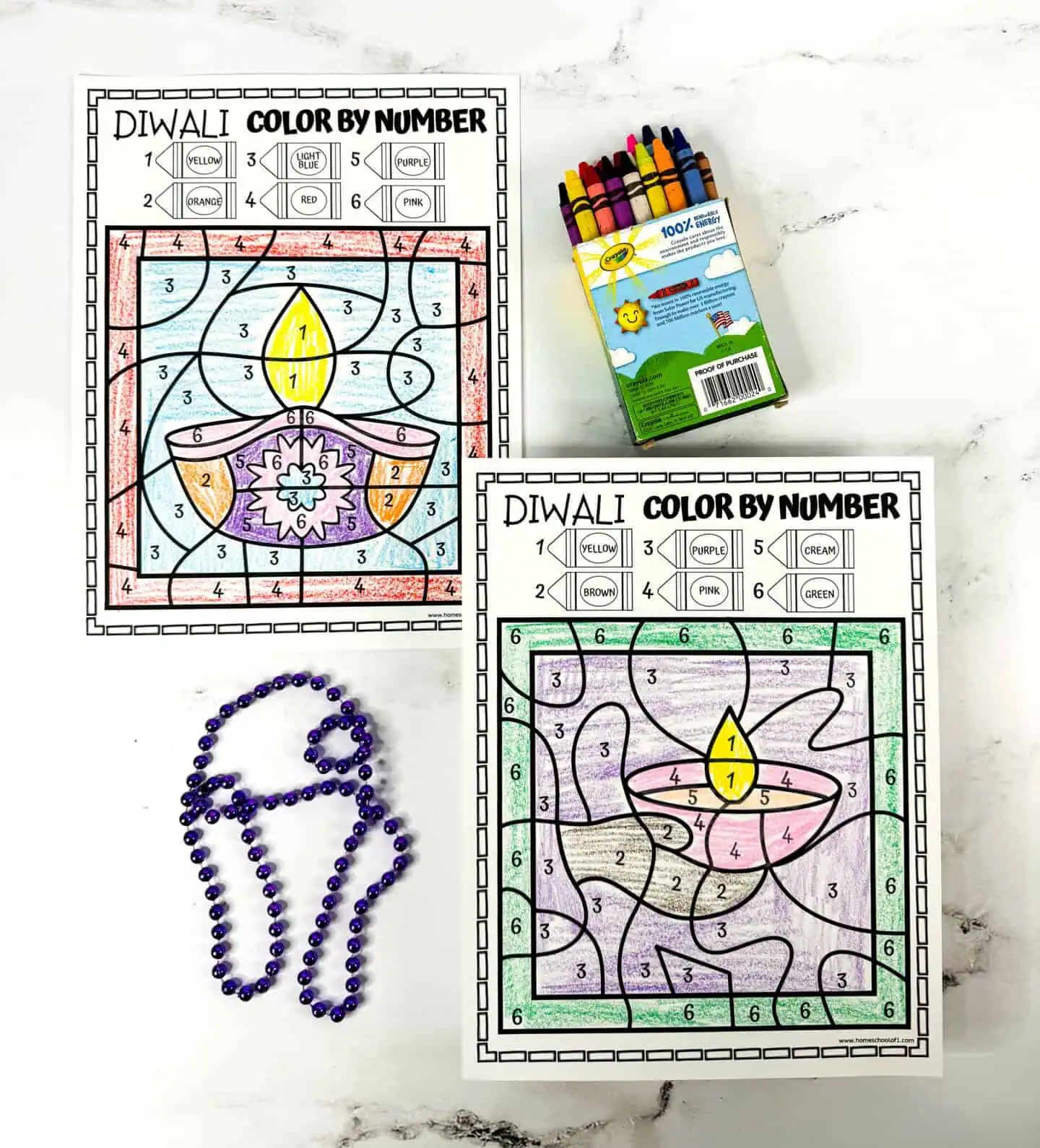 diwali color by number worksheet