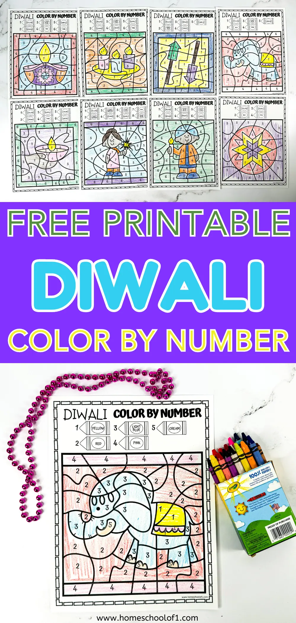 diwali color by number