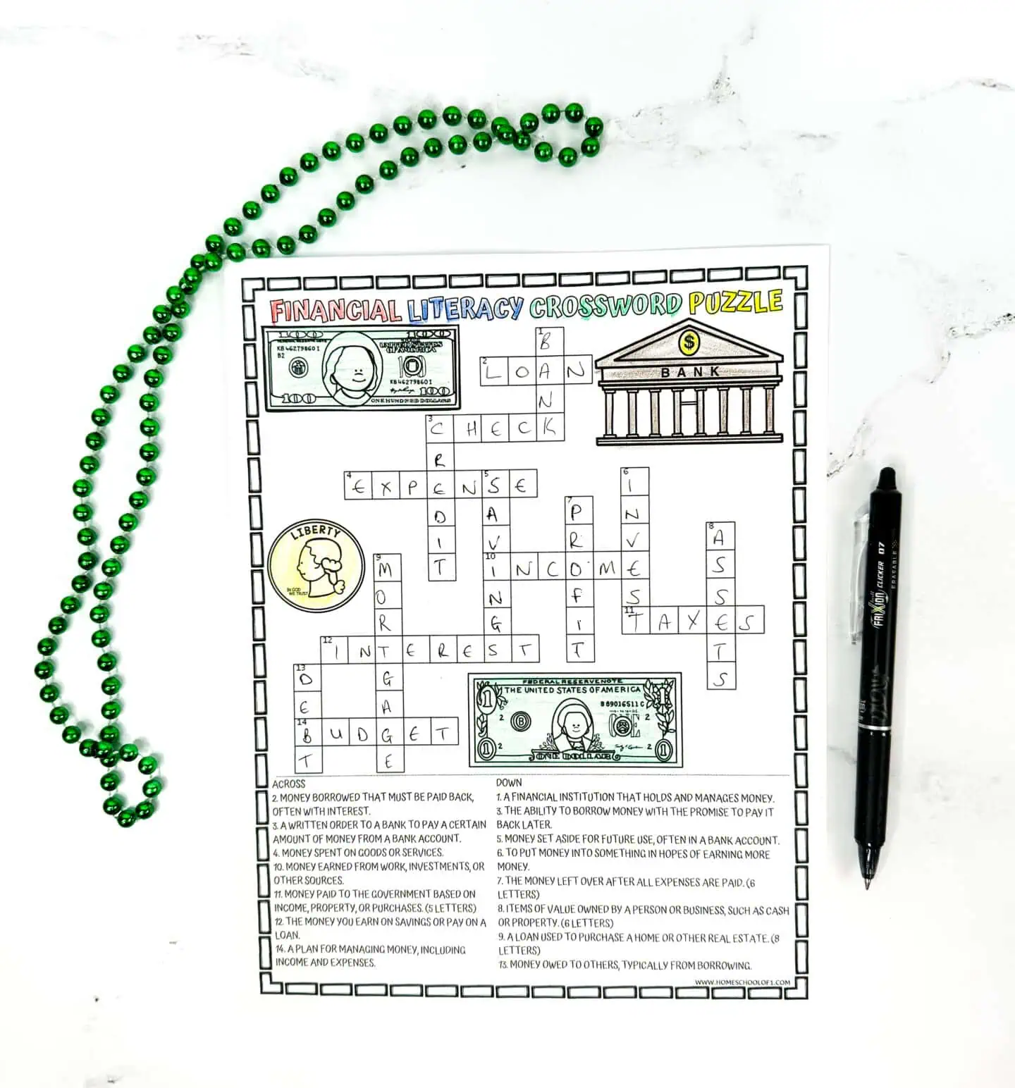 financial literacy crossword printable