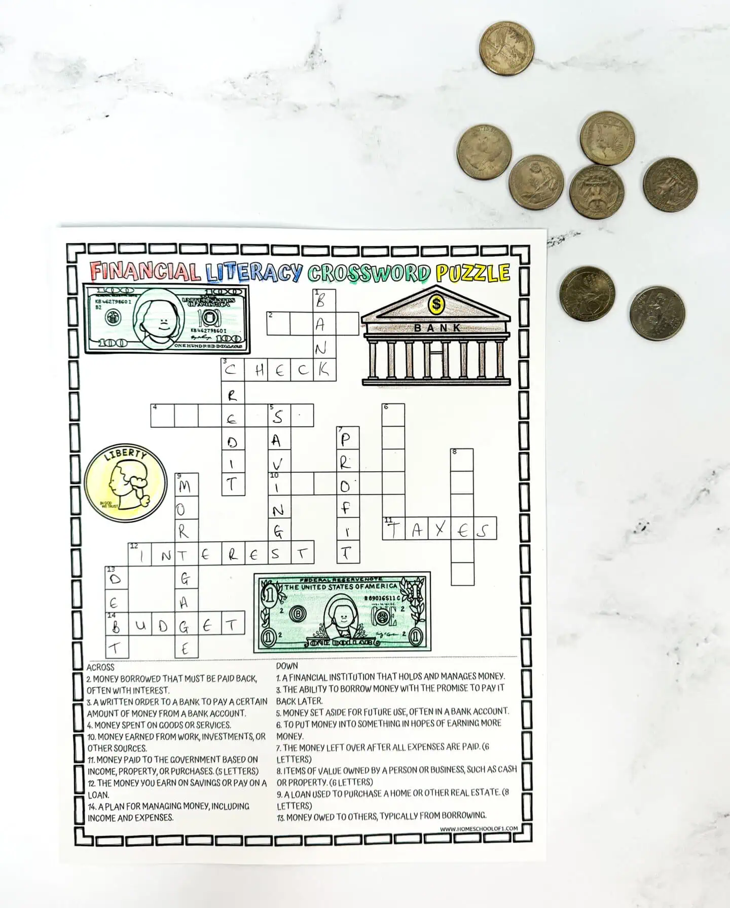 financial literacy crossword worksheet