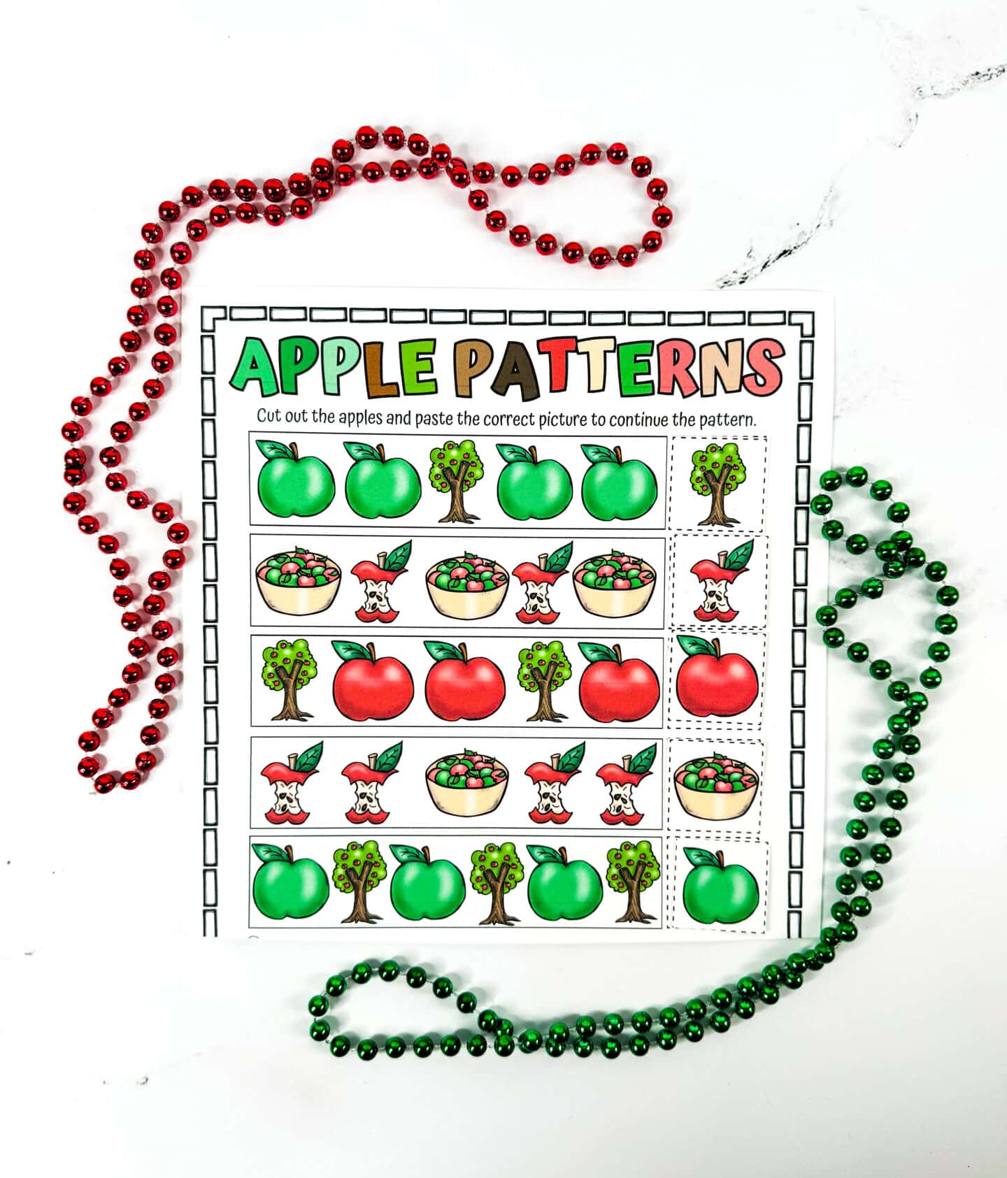 free printable apple patterns worksheet