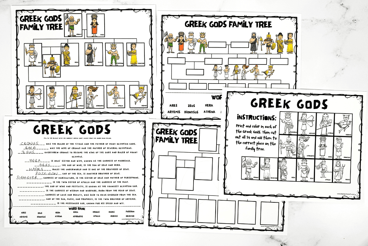 greek gods time line printable