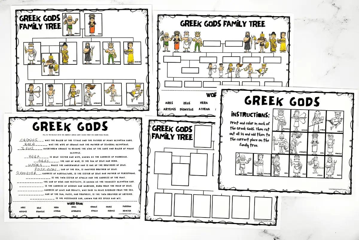 greek gods time line printable