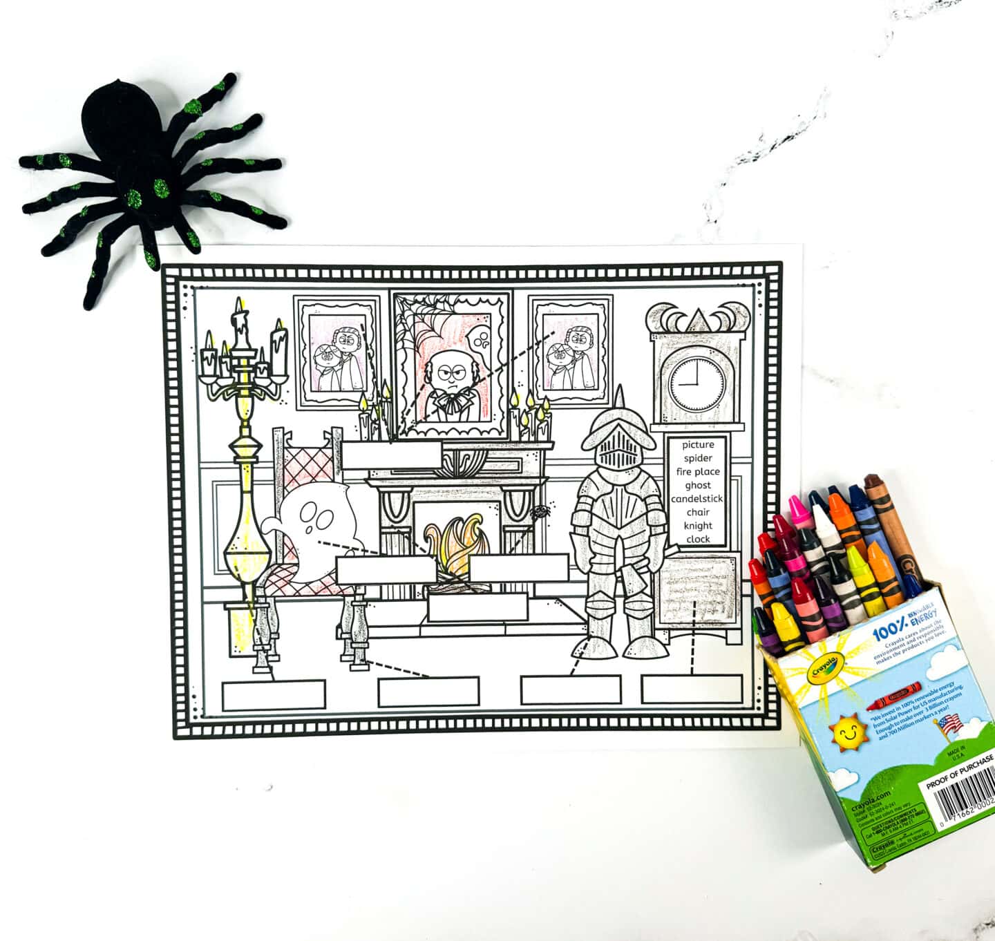 haunted house labeling coloring page