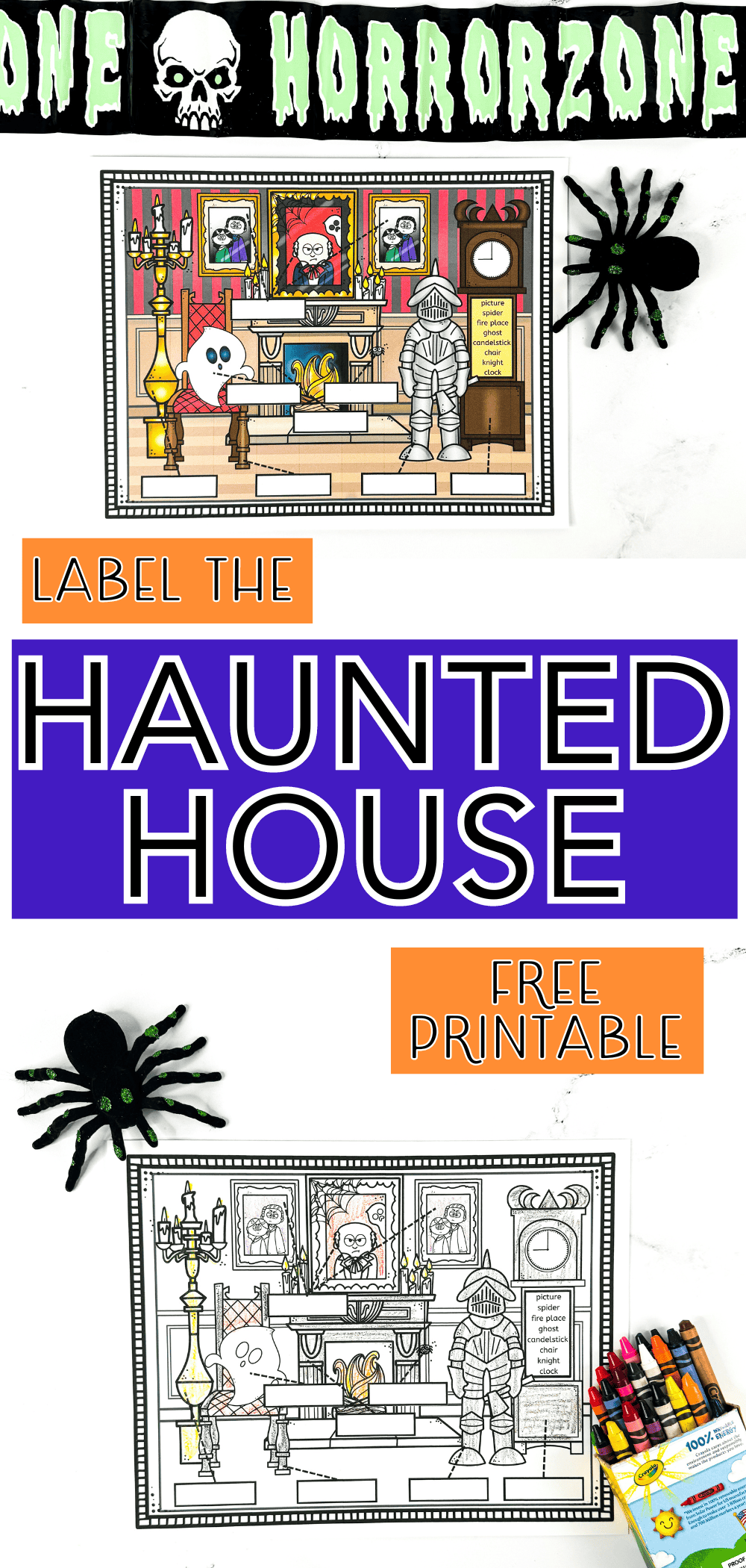 label the haunted house worksheet