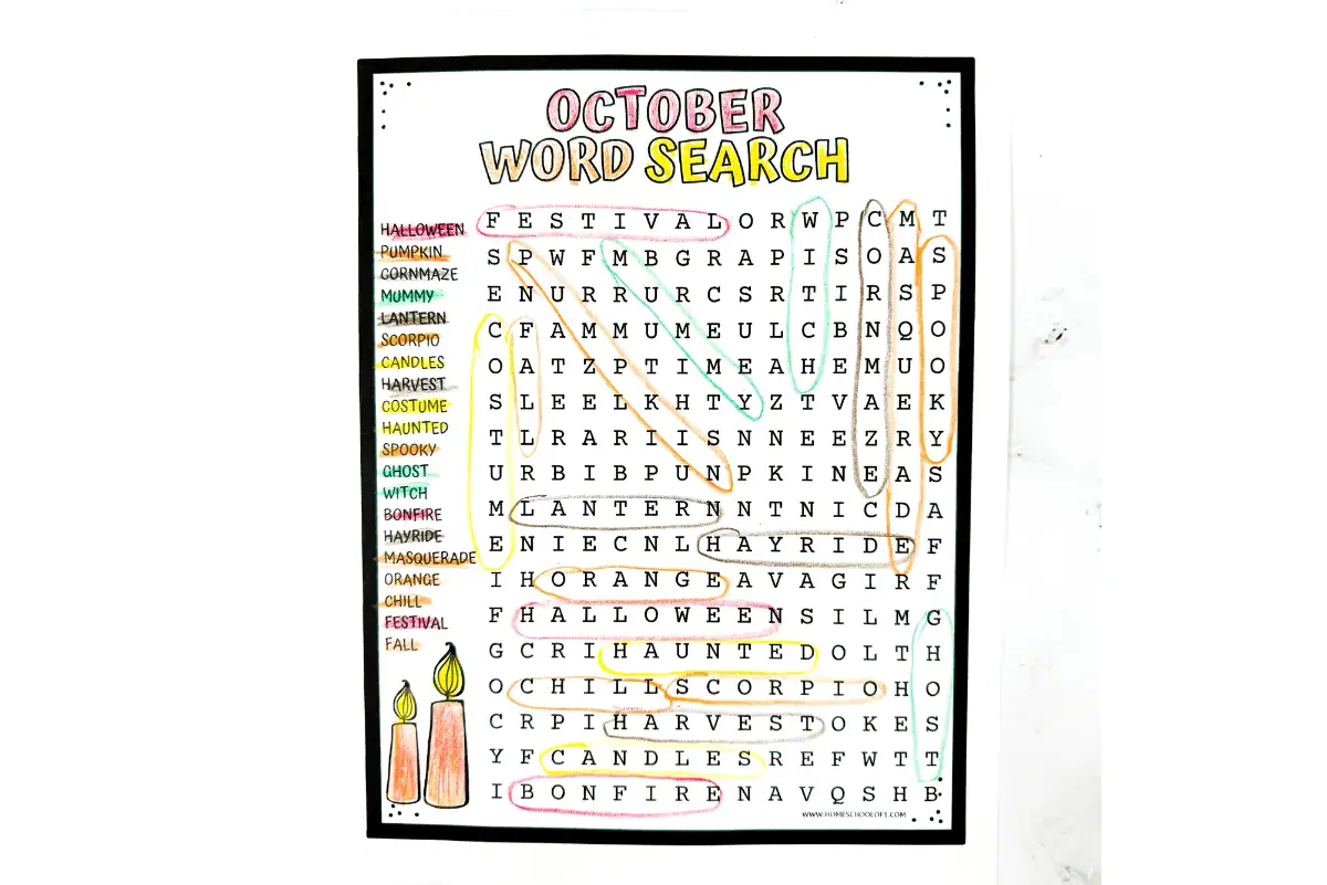 october word search printable