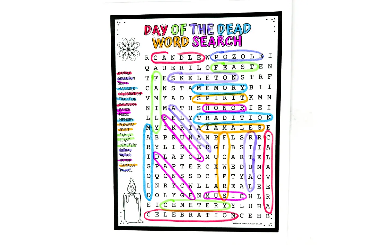 day of the dead word search printable