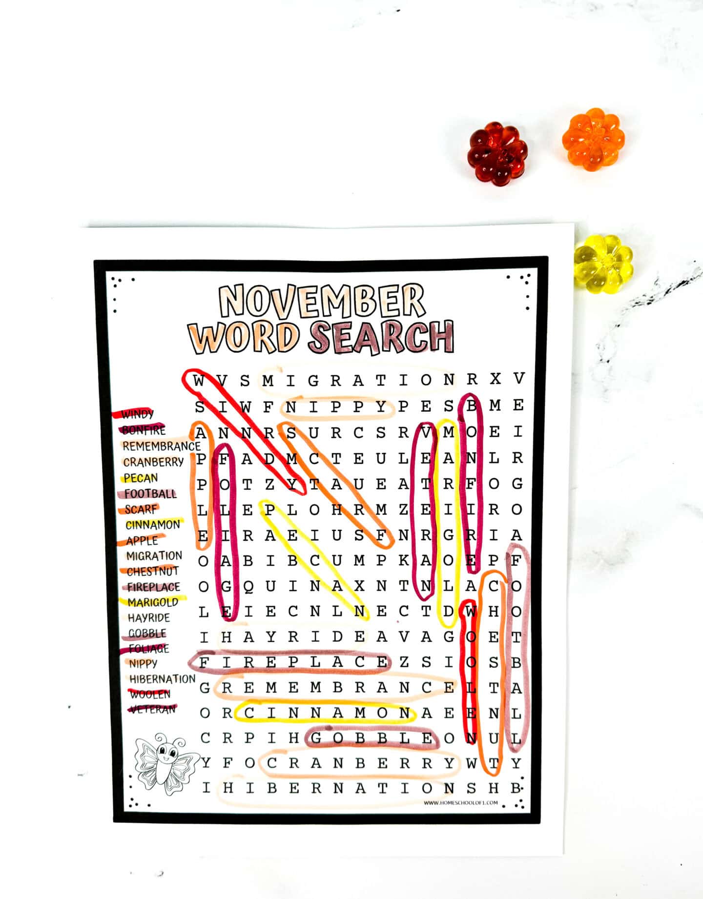 november word search worksheet