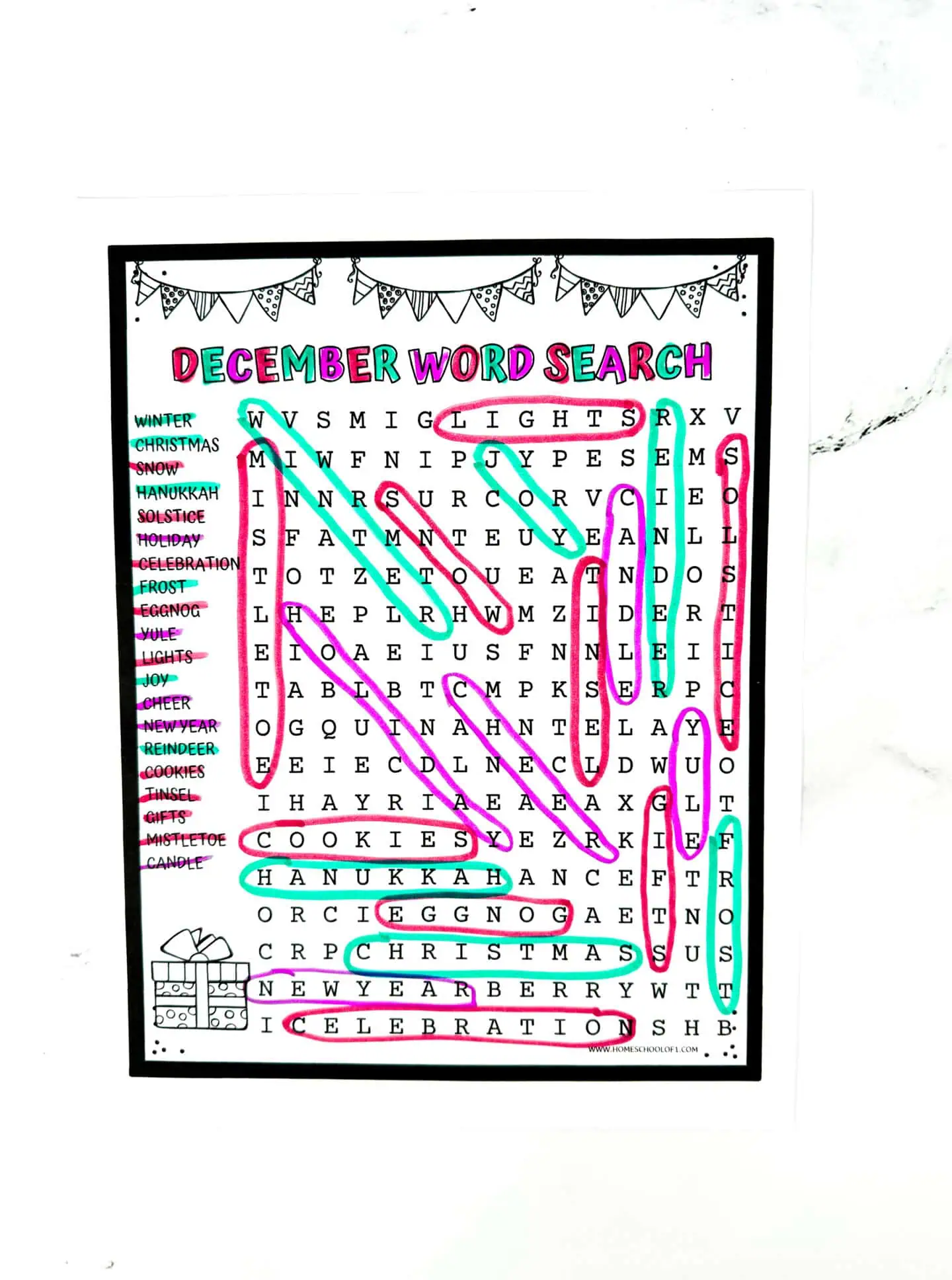 free december word search printable