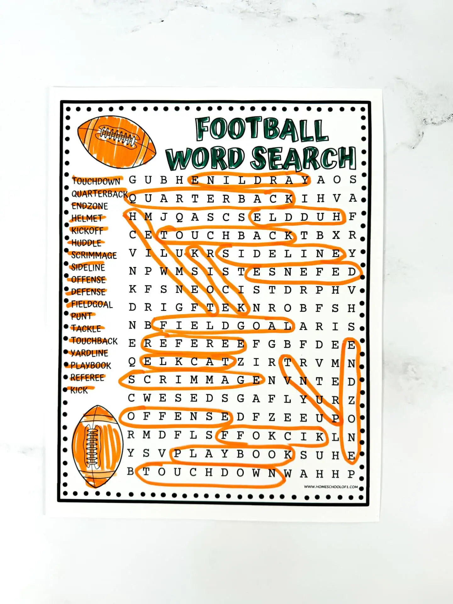 free football word search printable