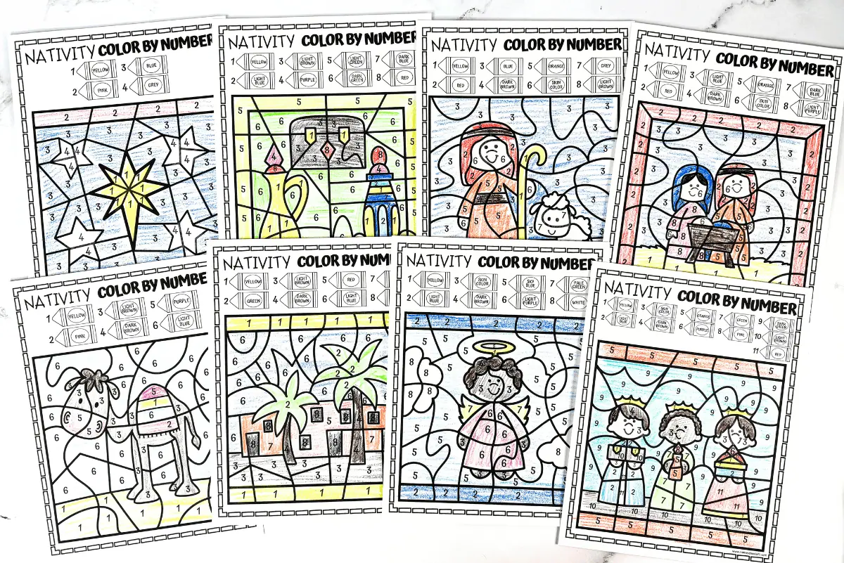 free nativity color by number sheets