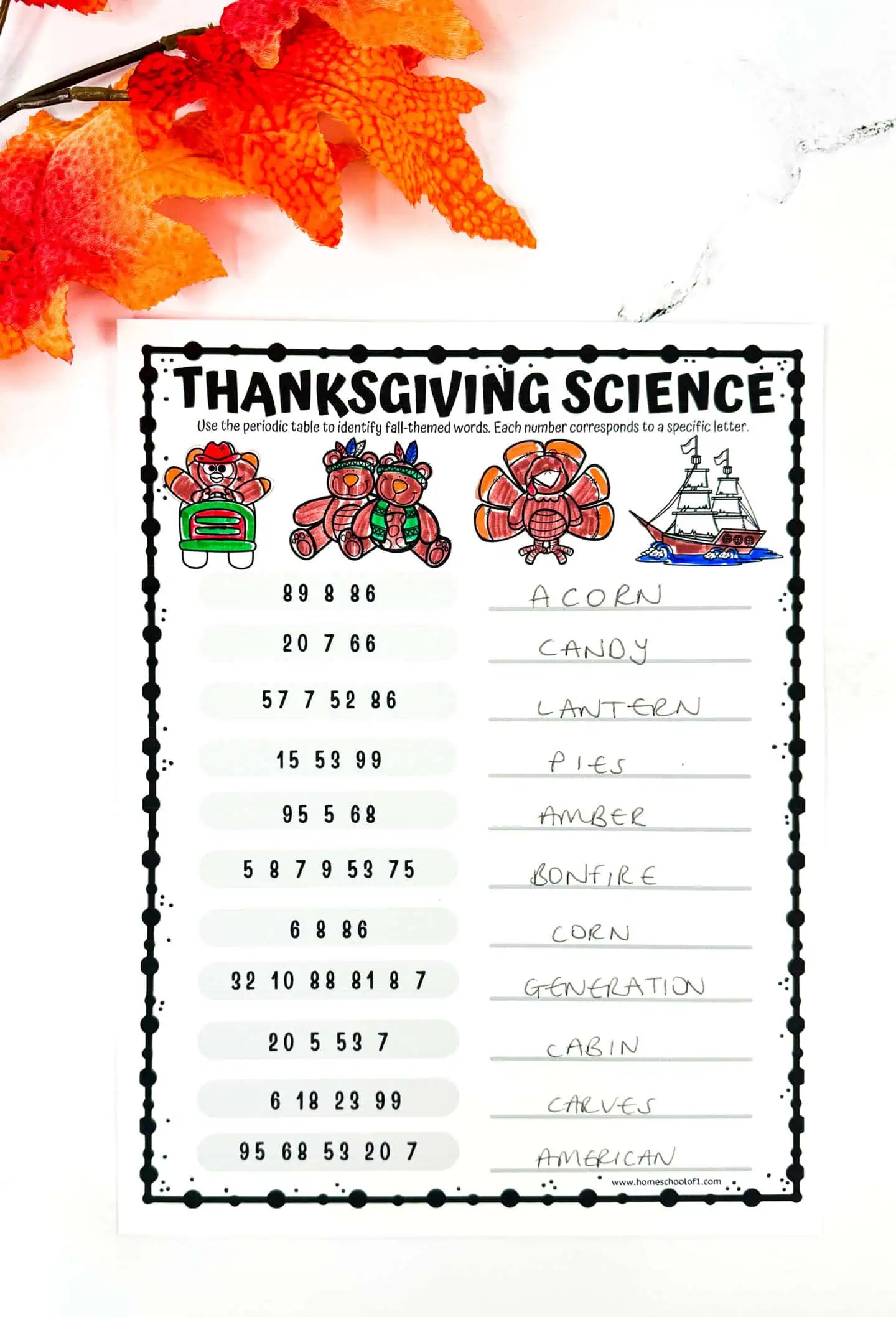 free thanksgiving science worksheet