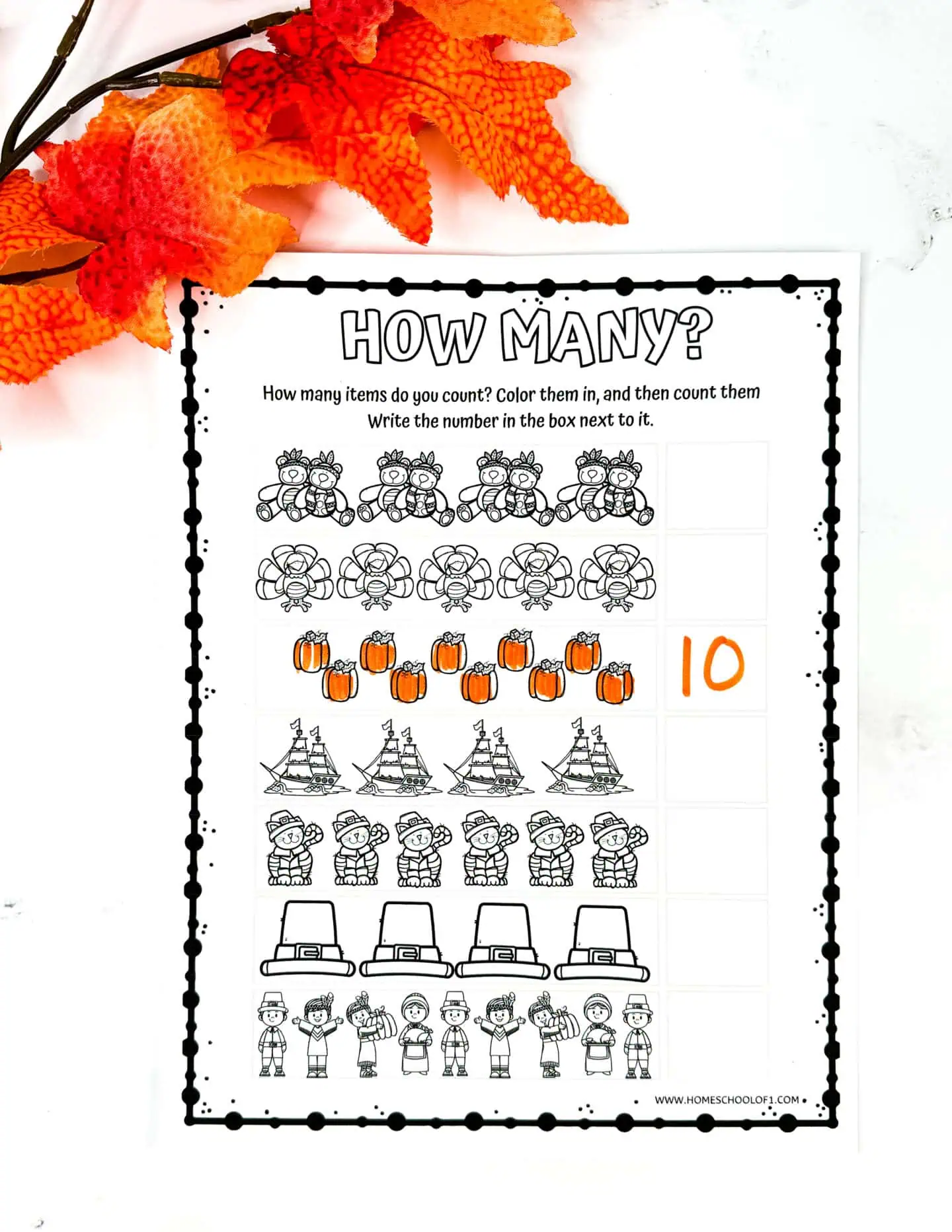 how many thanksgiving worksheet