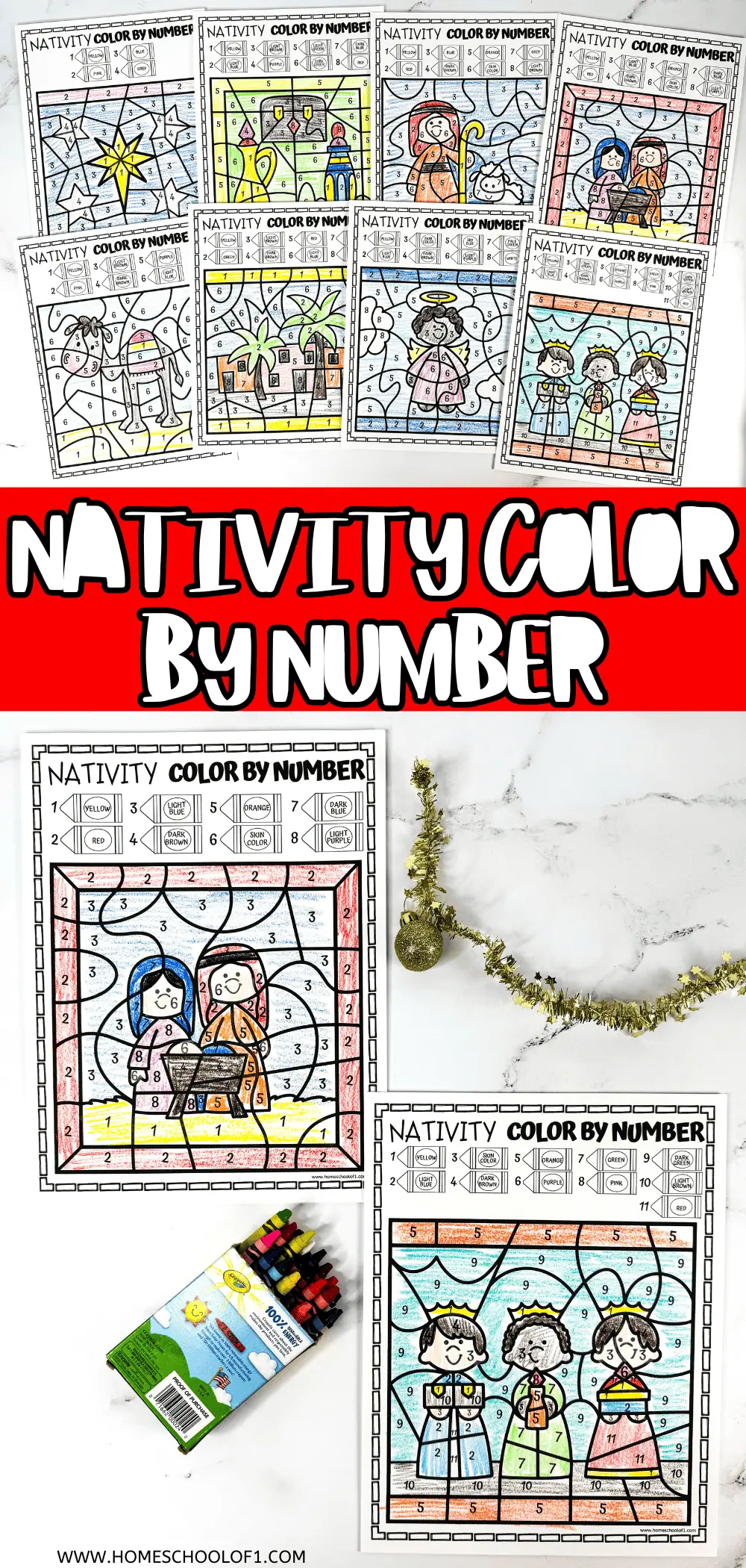 nativity color by number printables