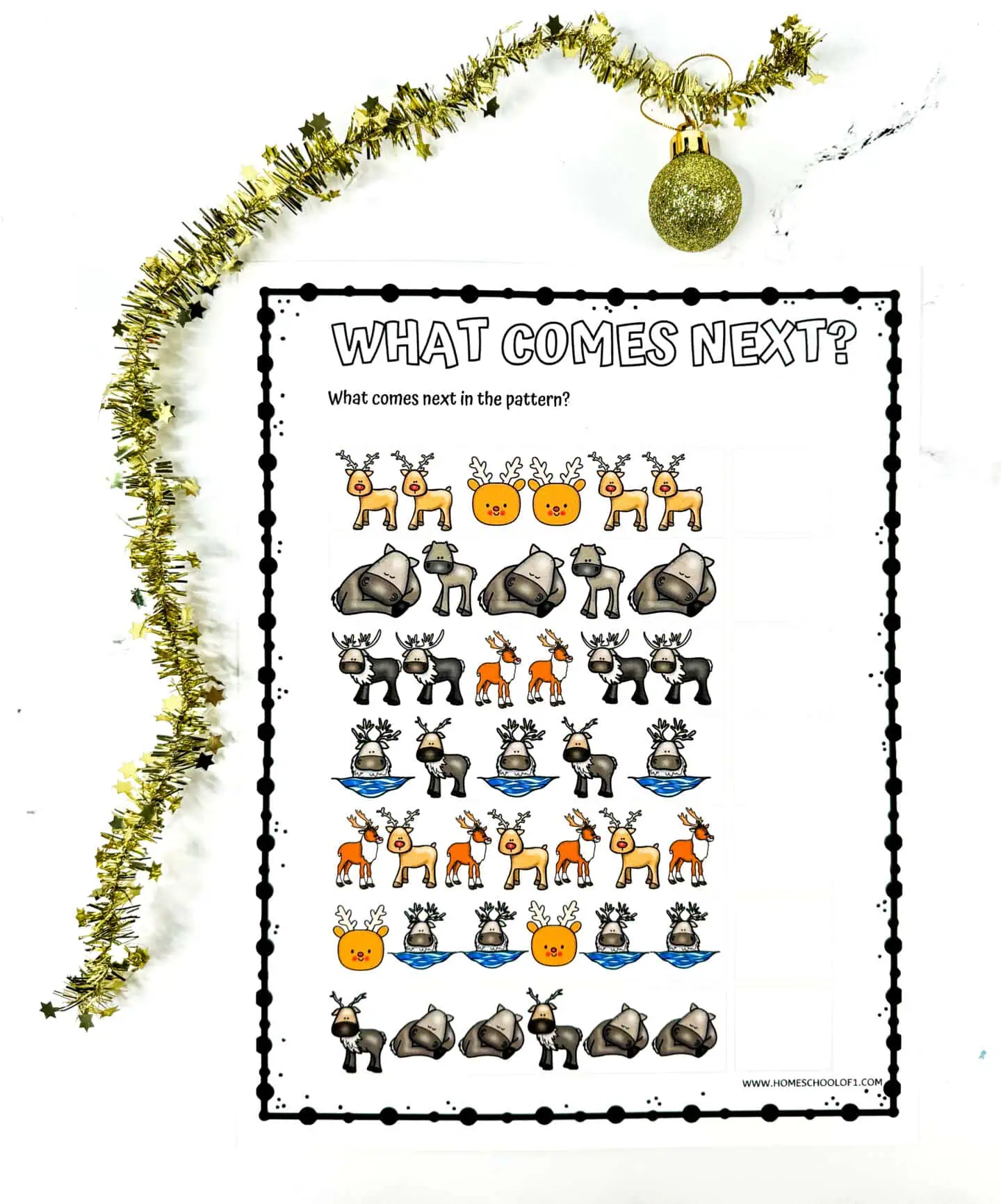 reindeer patterns worksheet