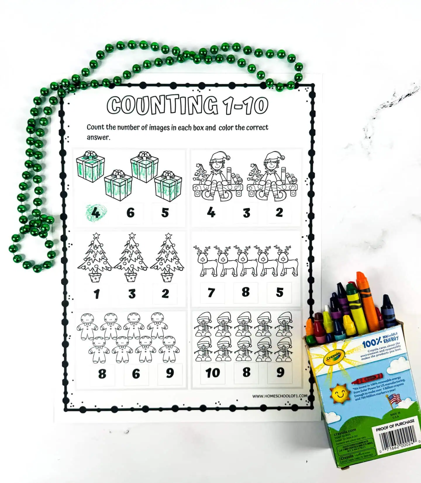 christmas counting worksheet