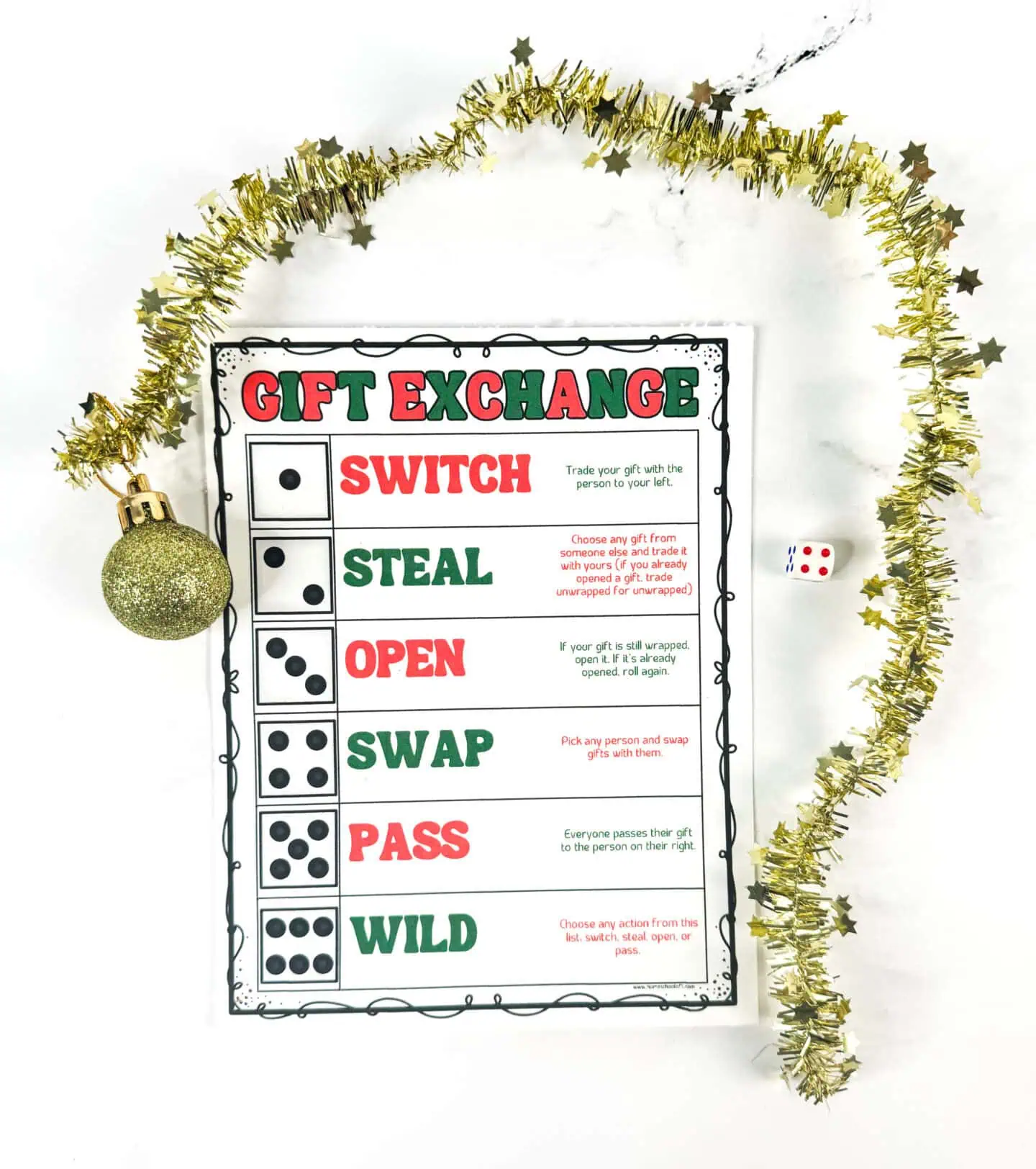 christmas gift exchange dice game printable