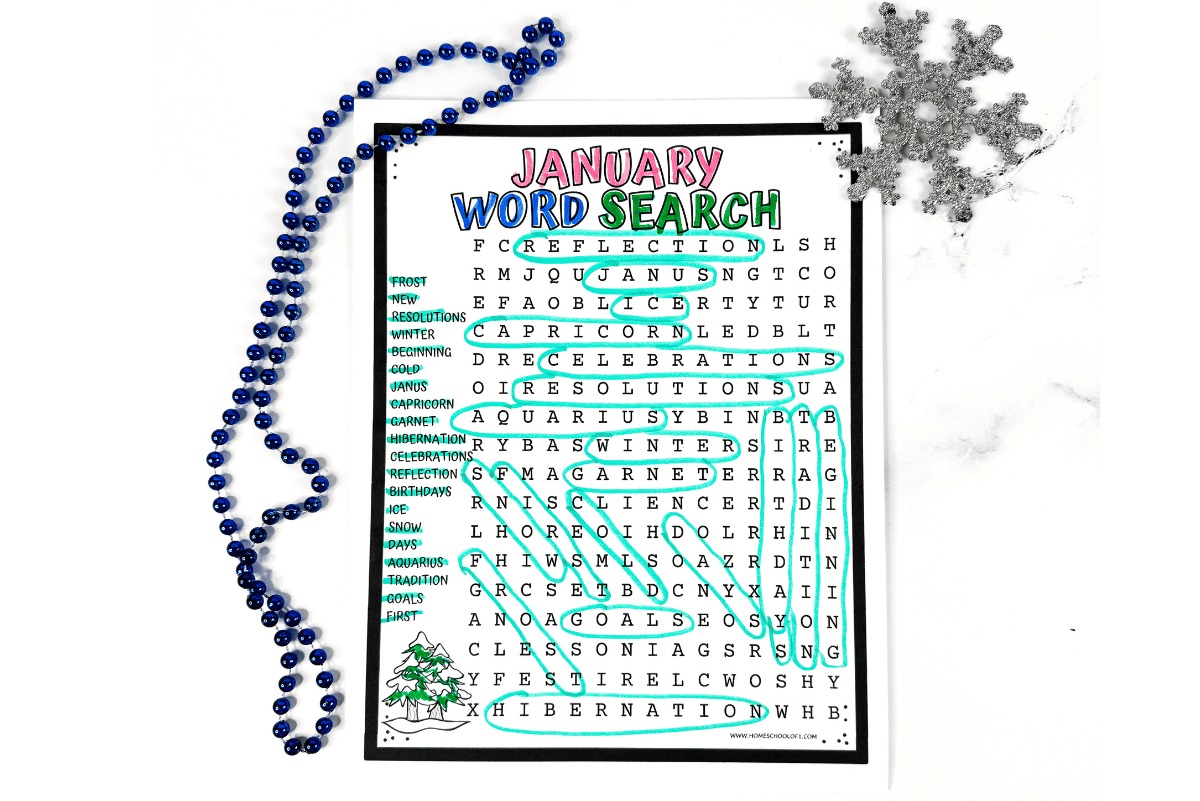 free January word search printable