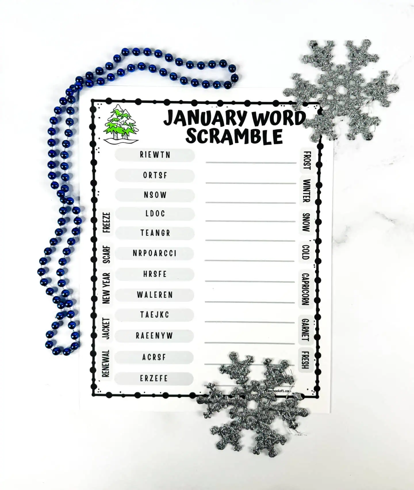 january word scramble worksheet