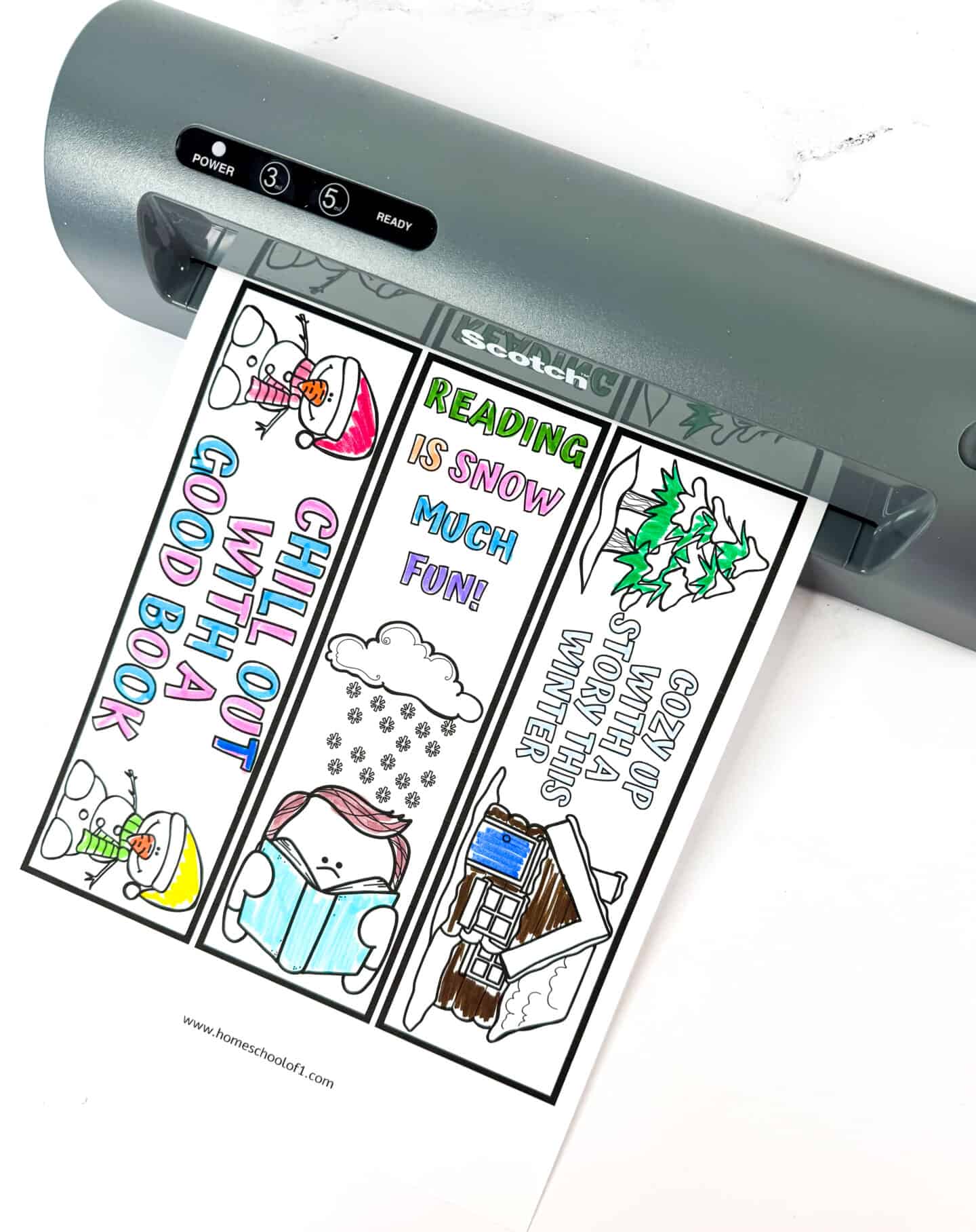 LAMINATING WINTER BOOKMARKS