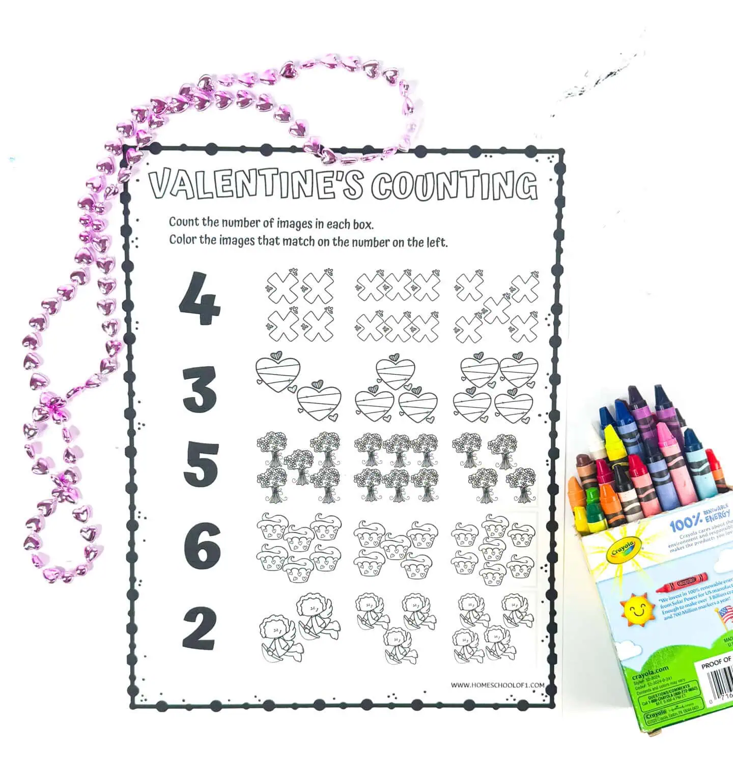 Valentines Day counting worksheet