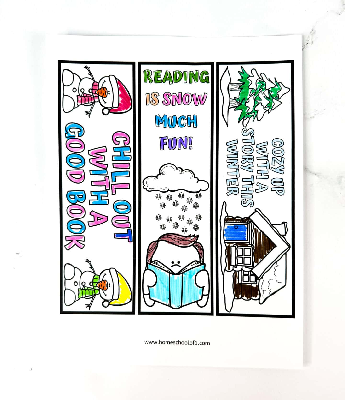 WINTER THEMED BOOKMARK COLORING PAGE