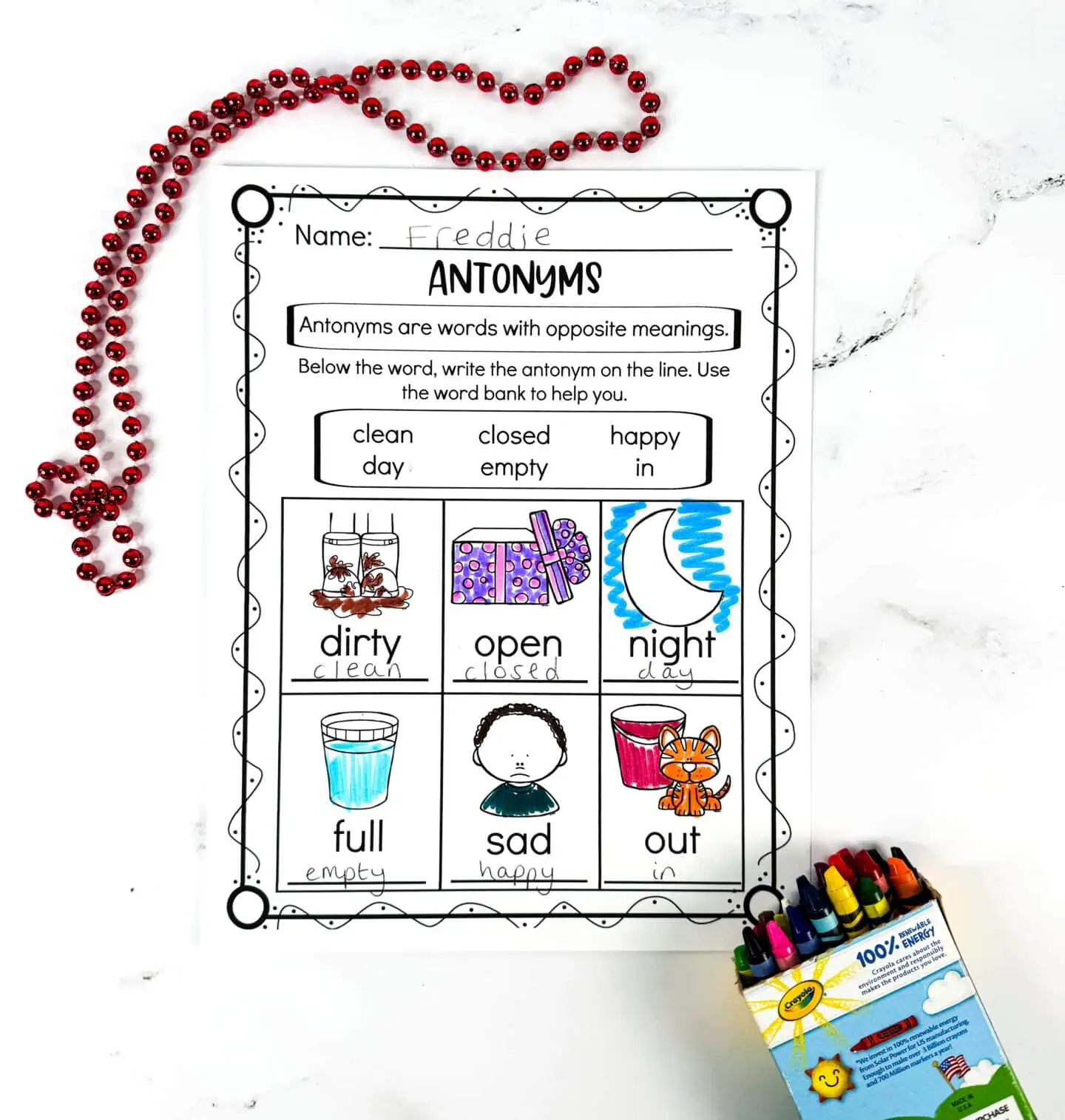 antonyms coloring page